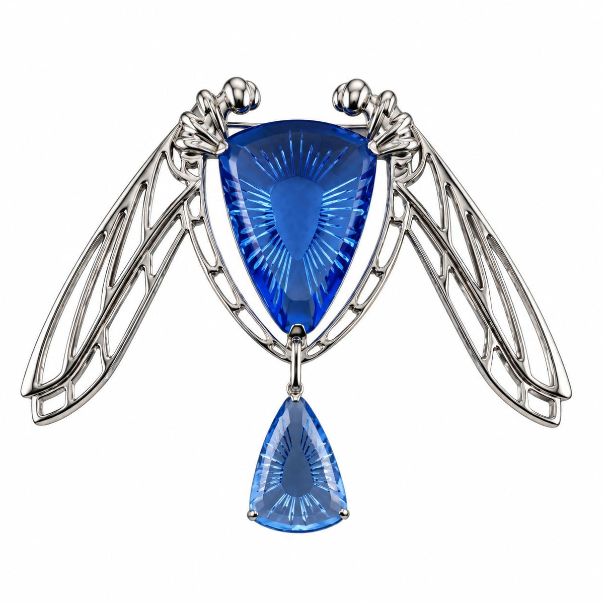 Lalique Ice Light Blue Crystal Sterling Silver Dragonfly Brooch 10046700