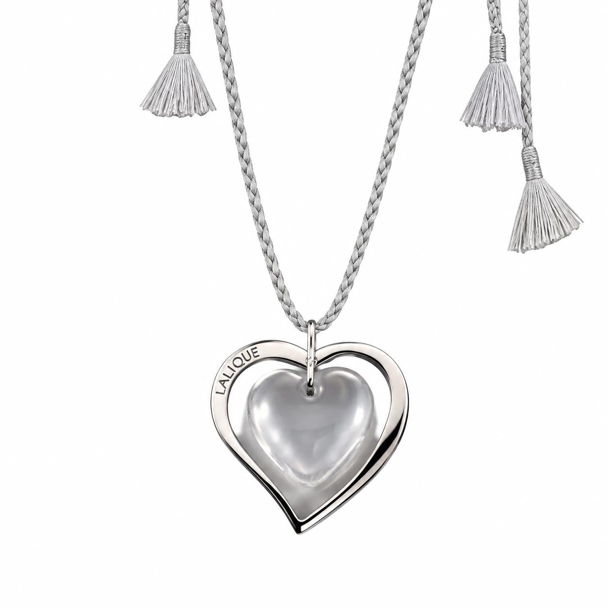Lalique Amour Pour la Vie Heart Clear Crystal Silver Cord Necklace 10035500