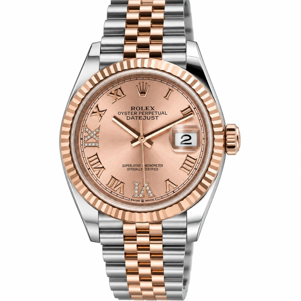 Rolex Datejust Rose Gold Steel 36mm Pink Diamond Dial Watch 126231