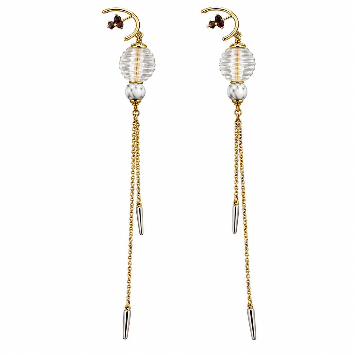 Lalique 1928 Clear Crystal Marble Gold Plated Long Earrings 10652900