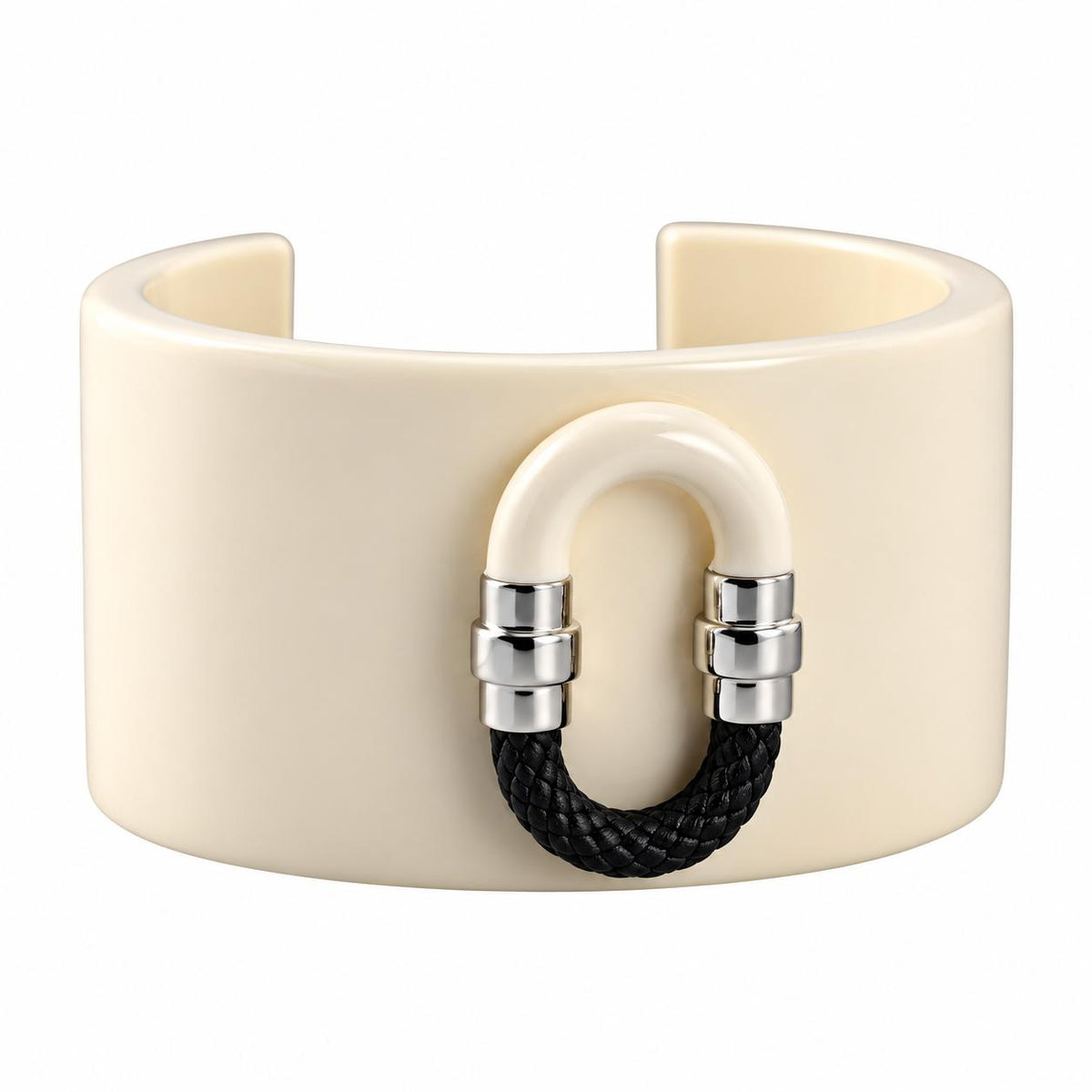 Lalique 1927 Black Crystal Resin Silver Plated Wide Cuff Bracelet Large 10652200