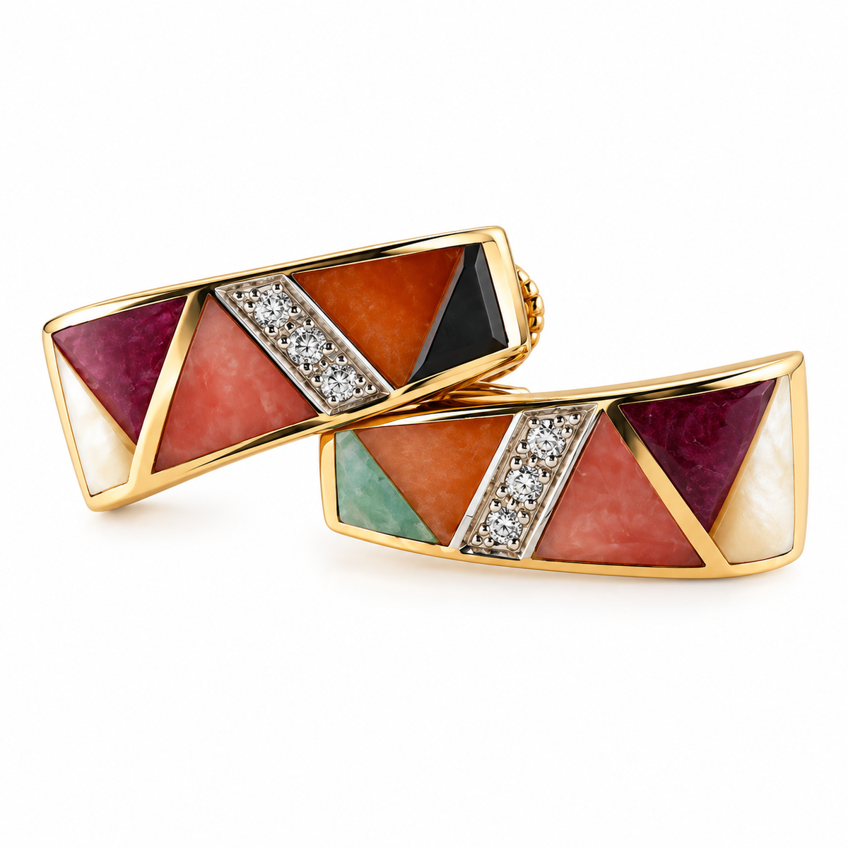 Asch Grossbardt Inlay Gemstone Diamond Gold Earrings