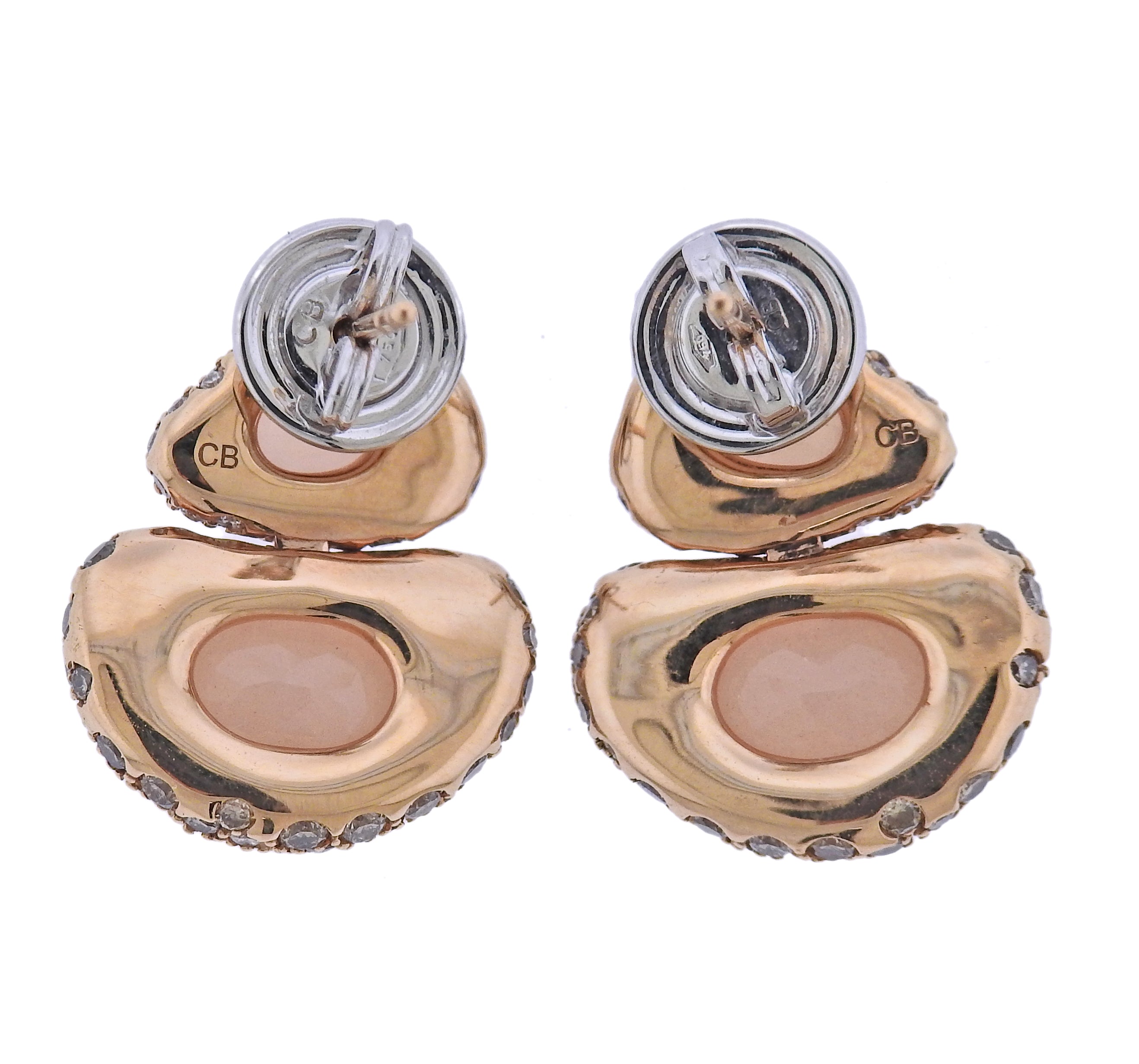 Bucherer Gold Peach Moonstone Diamond Earrings