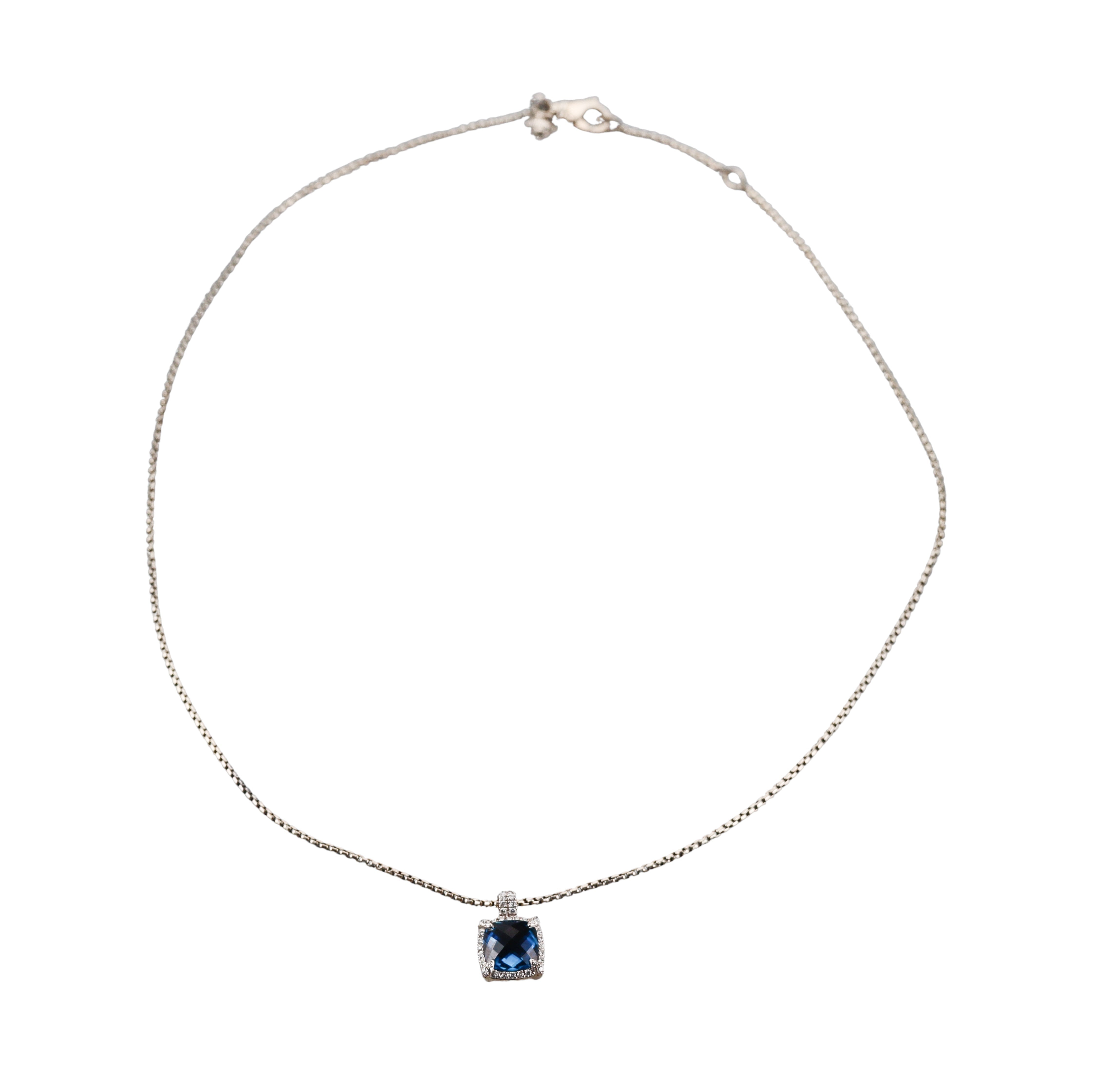David Yurman Chatelaine Sterling Blue Topaz Diamond Pendant Necklace