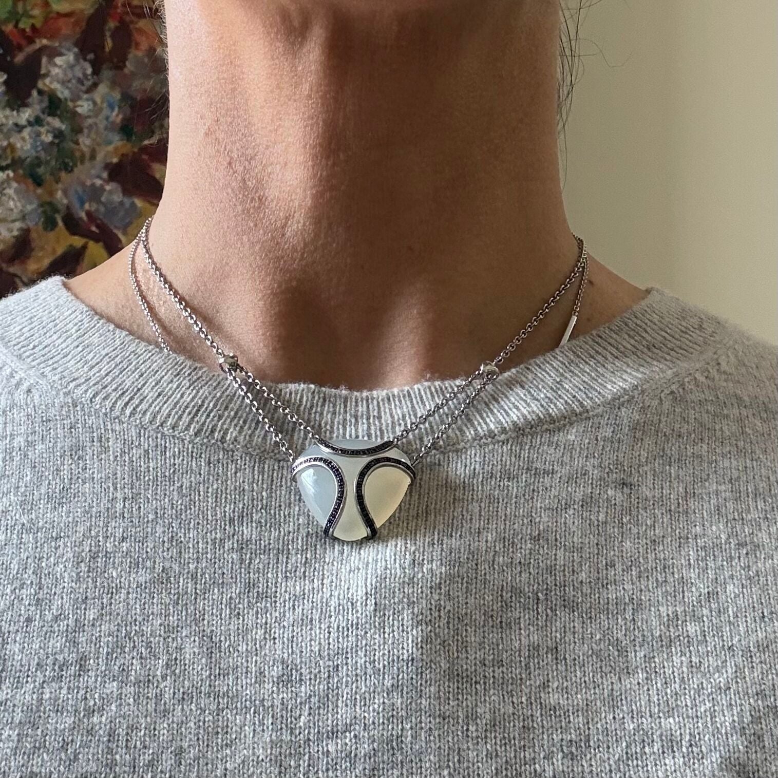 Di Modolo Spirit White Onyx & Diamond Necklace in Sterling Silver plated with
