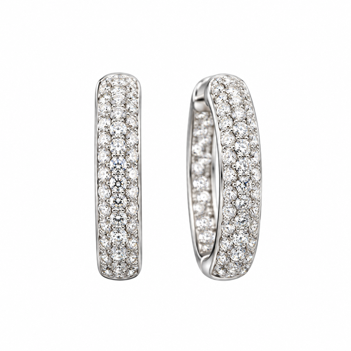 14k White Gold Diamond Hoop Earrings