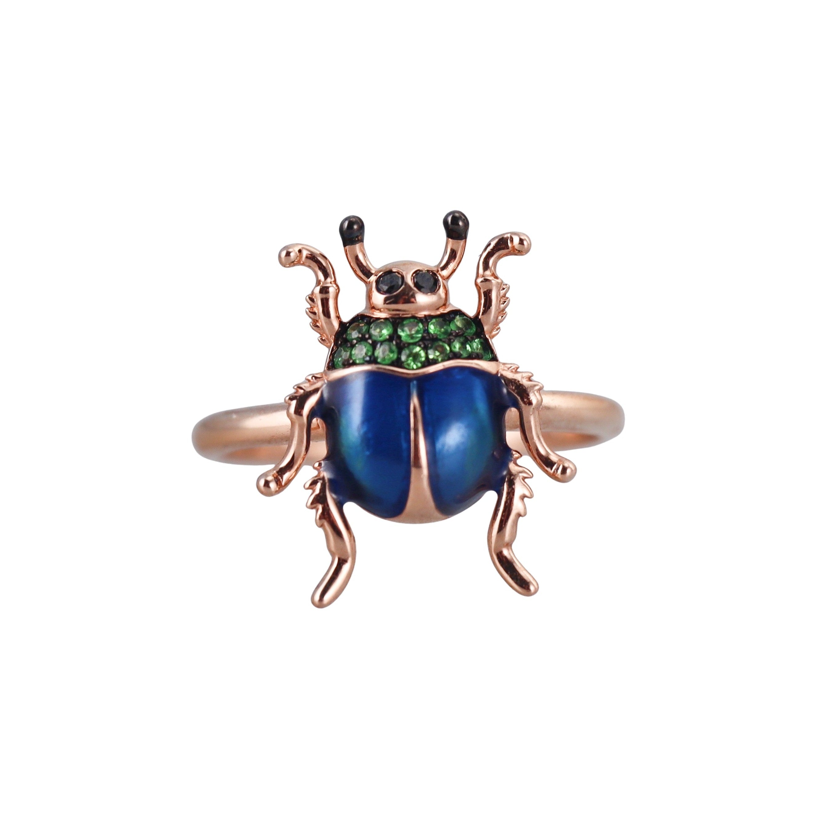 Effy Rose Gold Black Diamond Tsavorite Enamel Beetle Ring