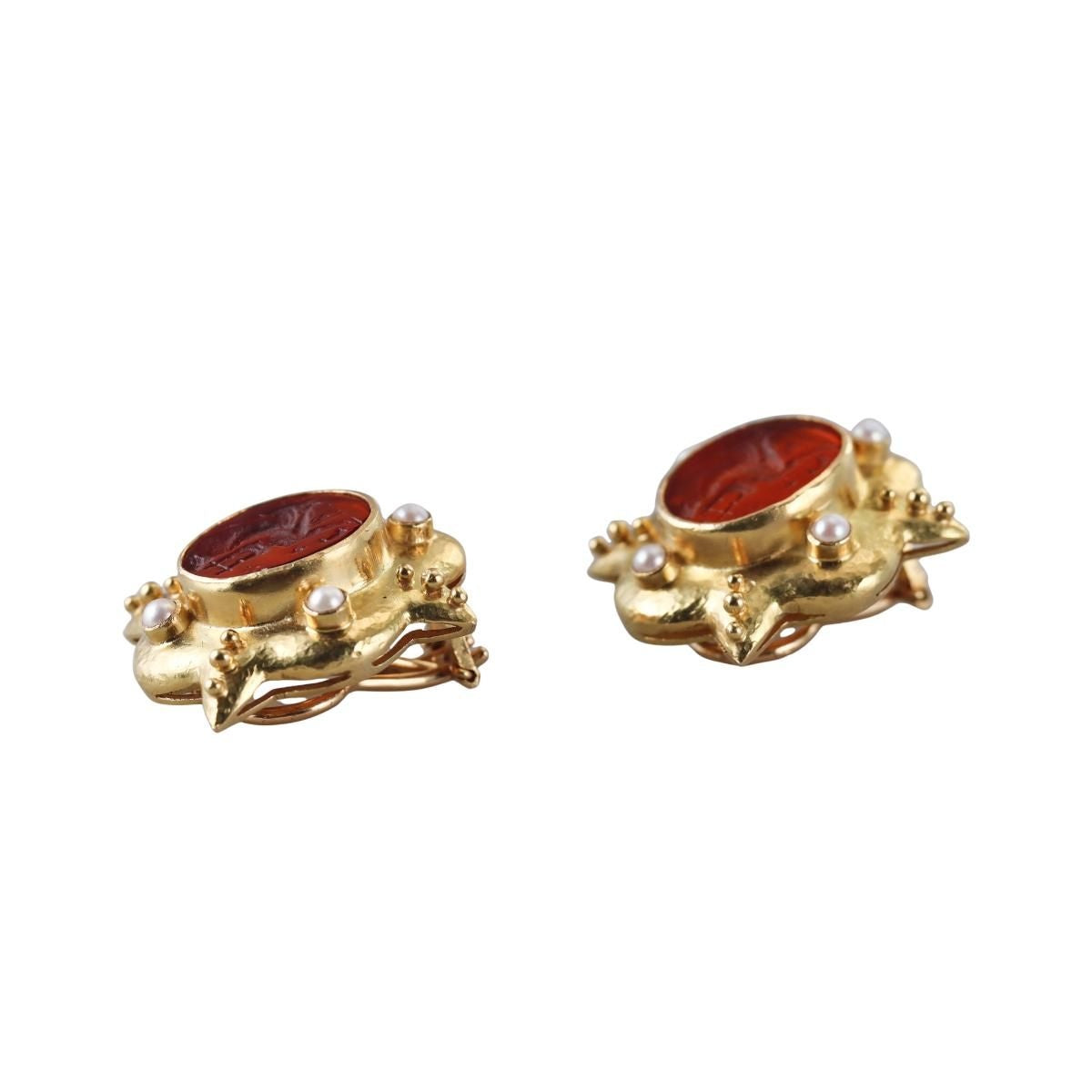 Elizabeth Locke 18k Gold Citrine Intaglio Pearl Earrings