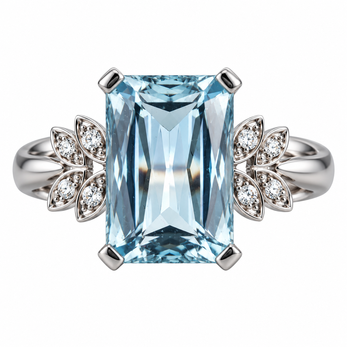 14k Gold Diamond 6ct Aquamarine Ring
