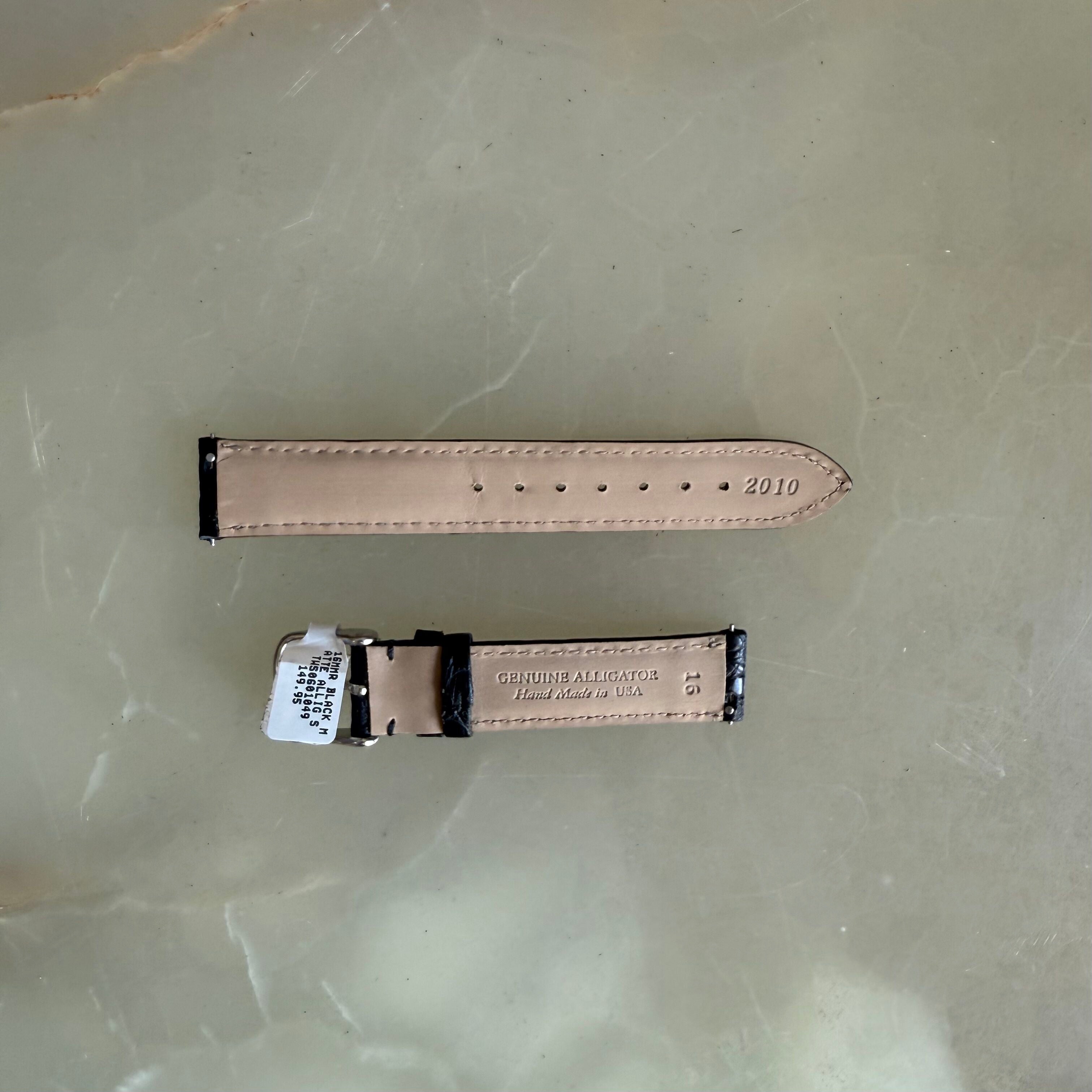 Genuine Alligator Black Watch Strap Band 16mm Padded & Stitched with Buckle