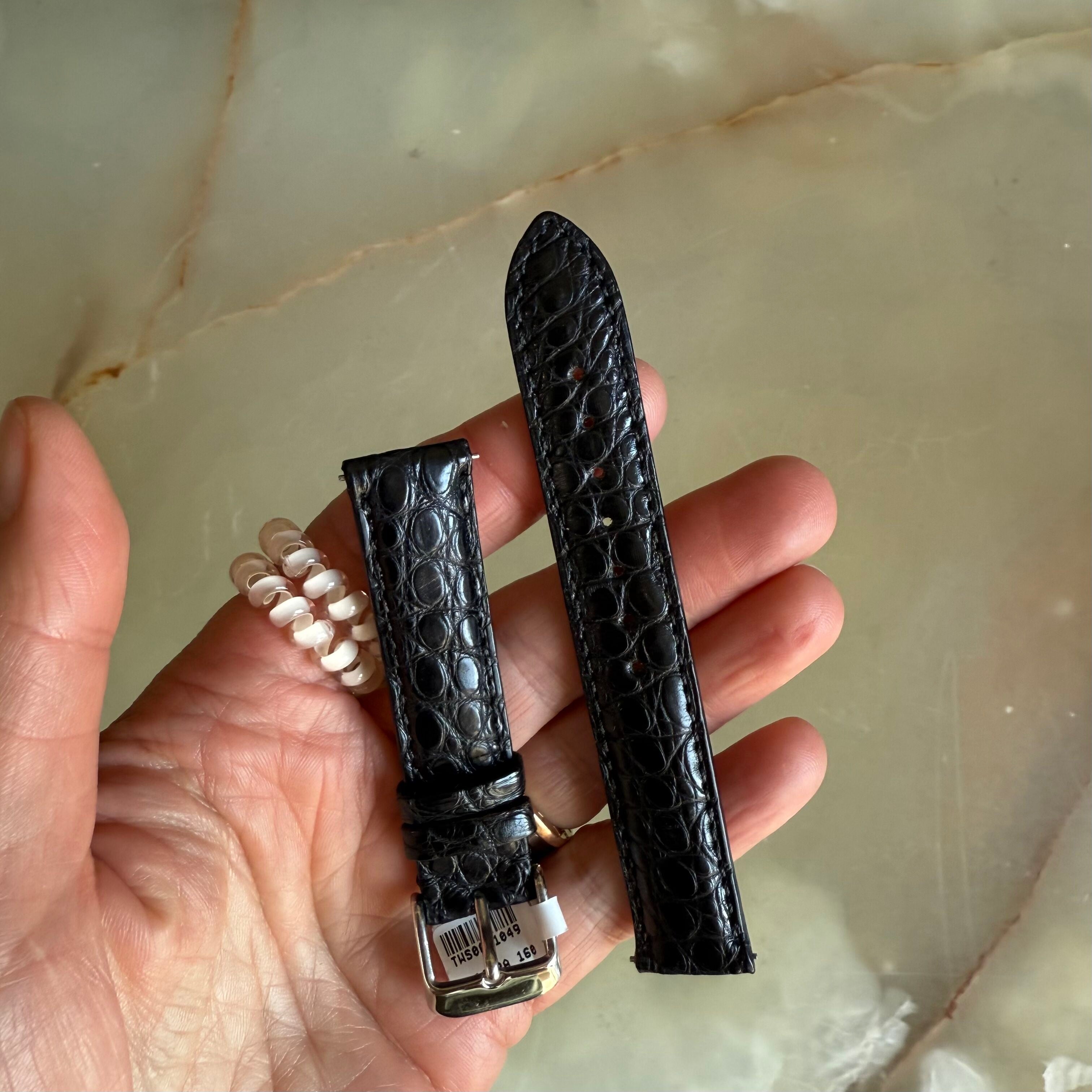Genuine Alligator Black Watch Strap Band 16mm Padded & Stitched with Buckle