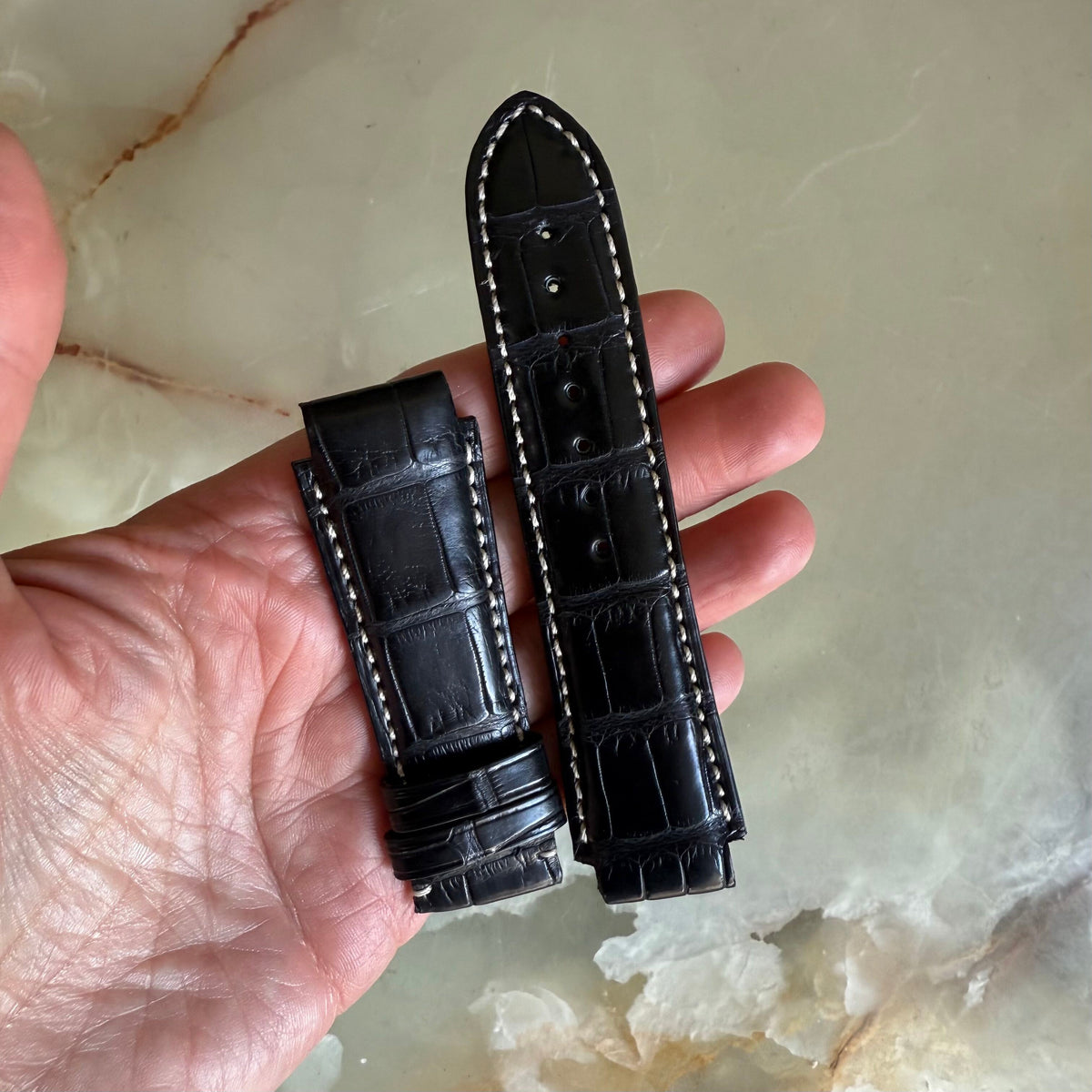 Genuine Alligator Black Watch Strap Band 19mm Padded & Stitched