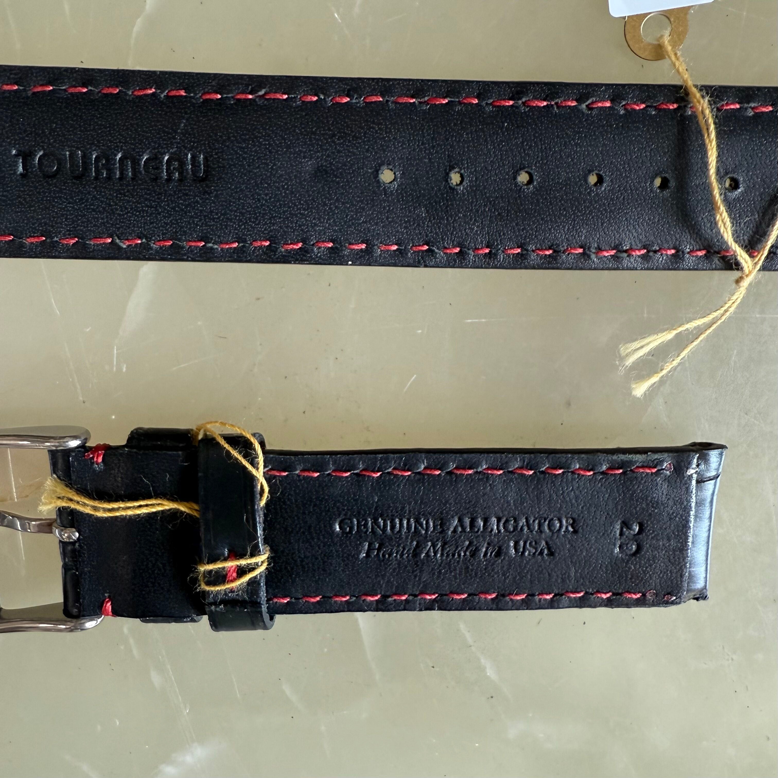 Genuine Alligator Black Watch Strap Band 20mm Padded & Stitched with Buckle