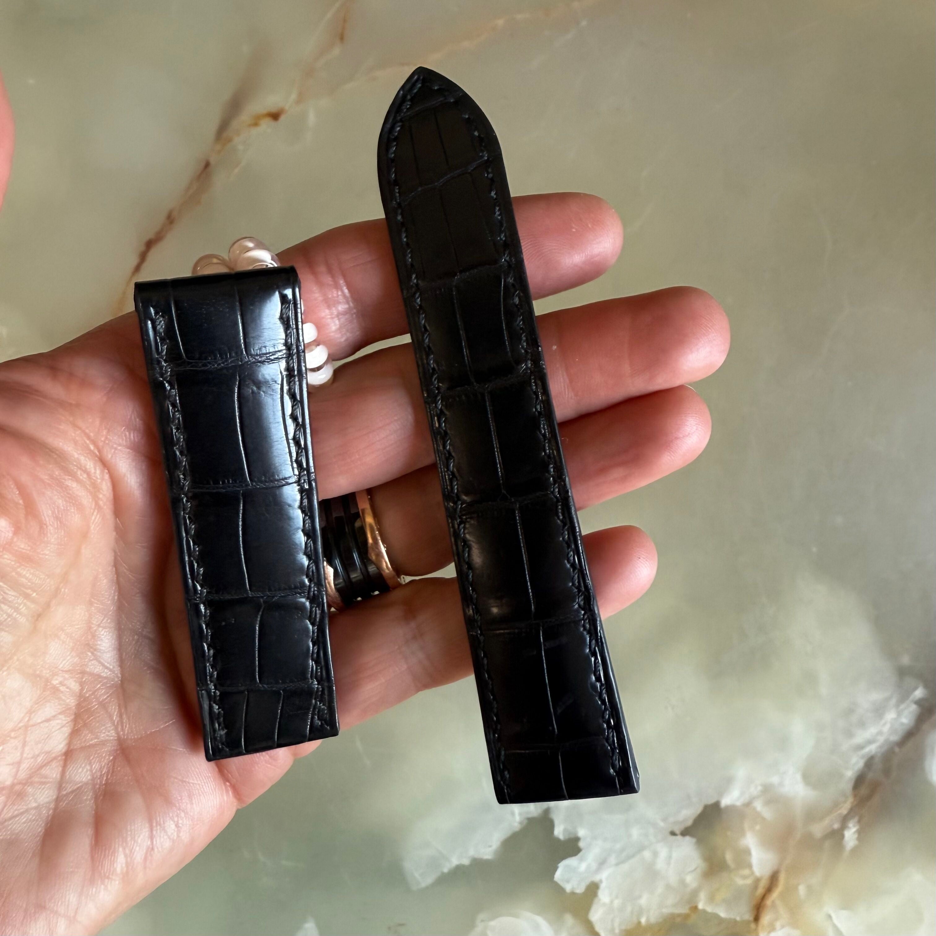Genuine Alligator Black Watch Strap Band 22mm Padded & Stitched
