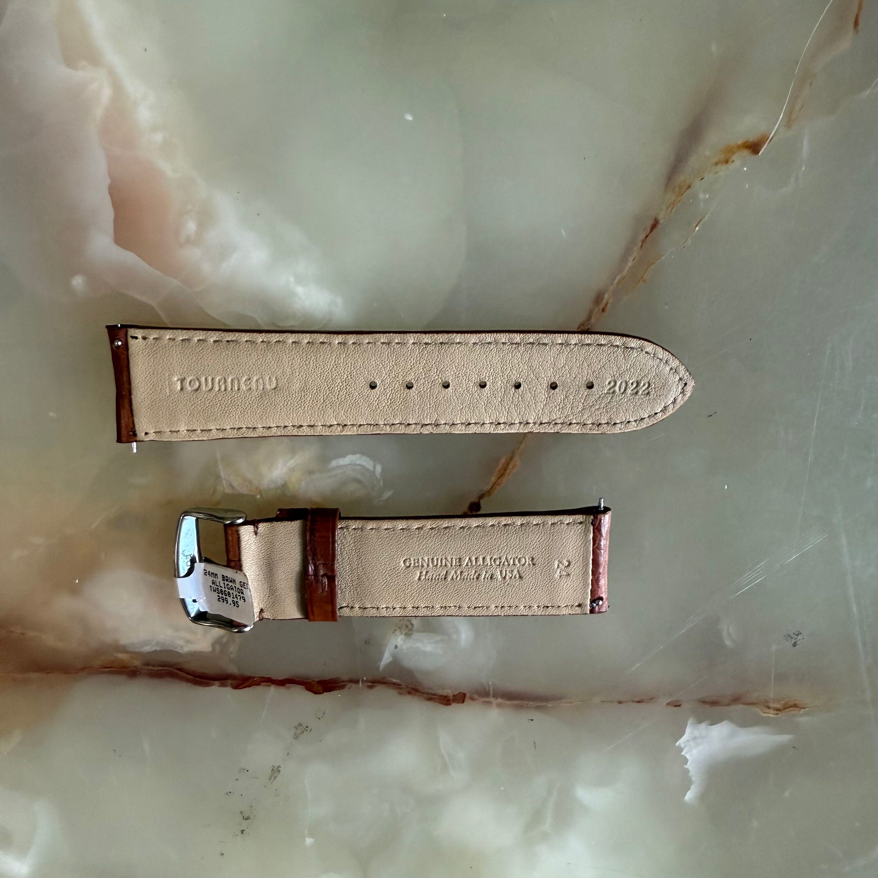 Genuine Alligator Brown Watch Strap Band 24mm Padded & Stitched w Buckle
