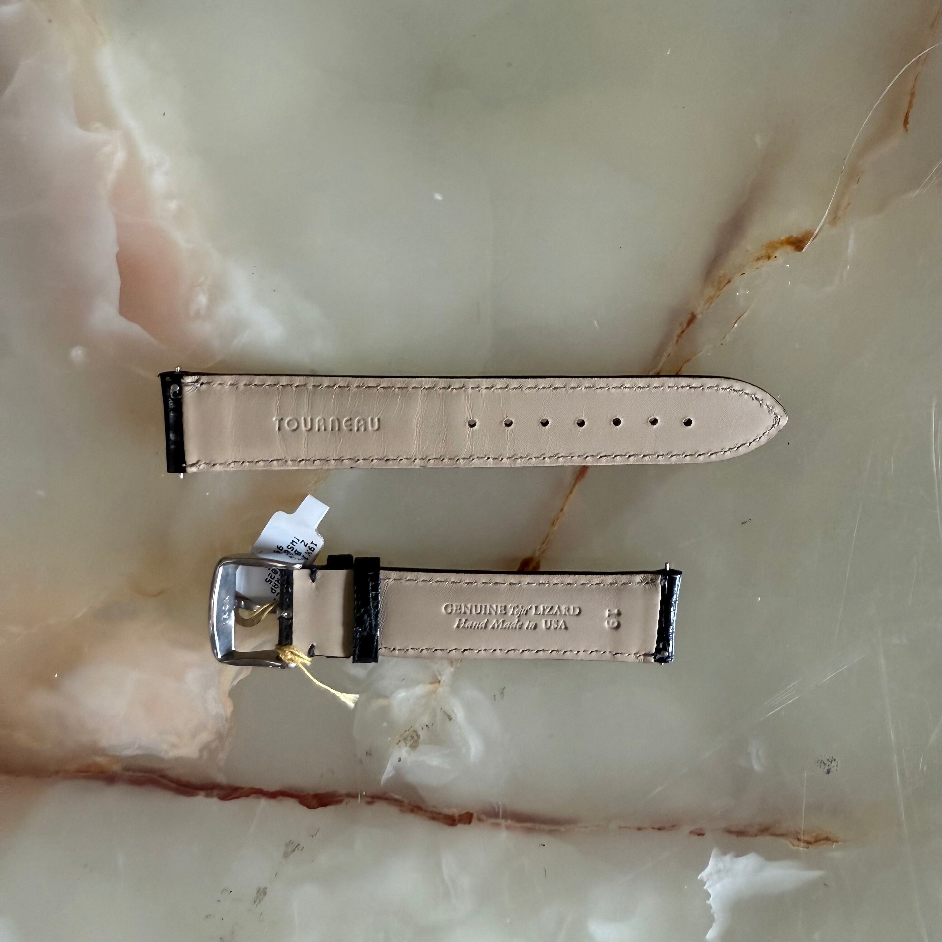 Genuine Lizard Black Watch Strap Band 19mm Padded & Stitched w Buckle