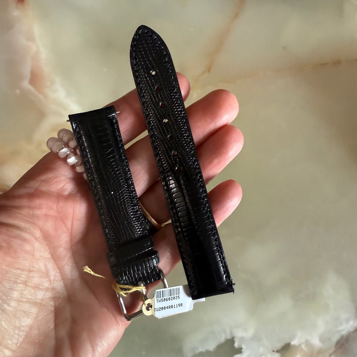 Genuine Lizard Black Watch Strap Band 19mm Padded & Stitched w Buckle
