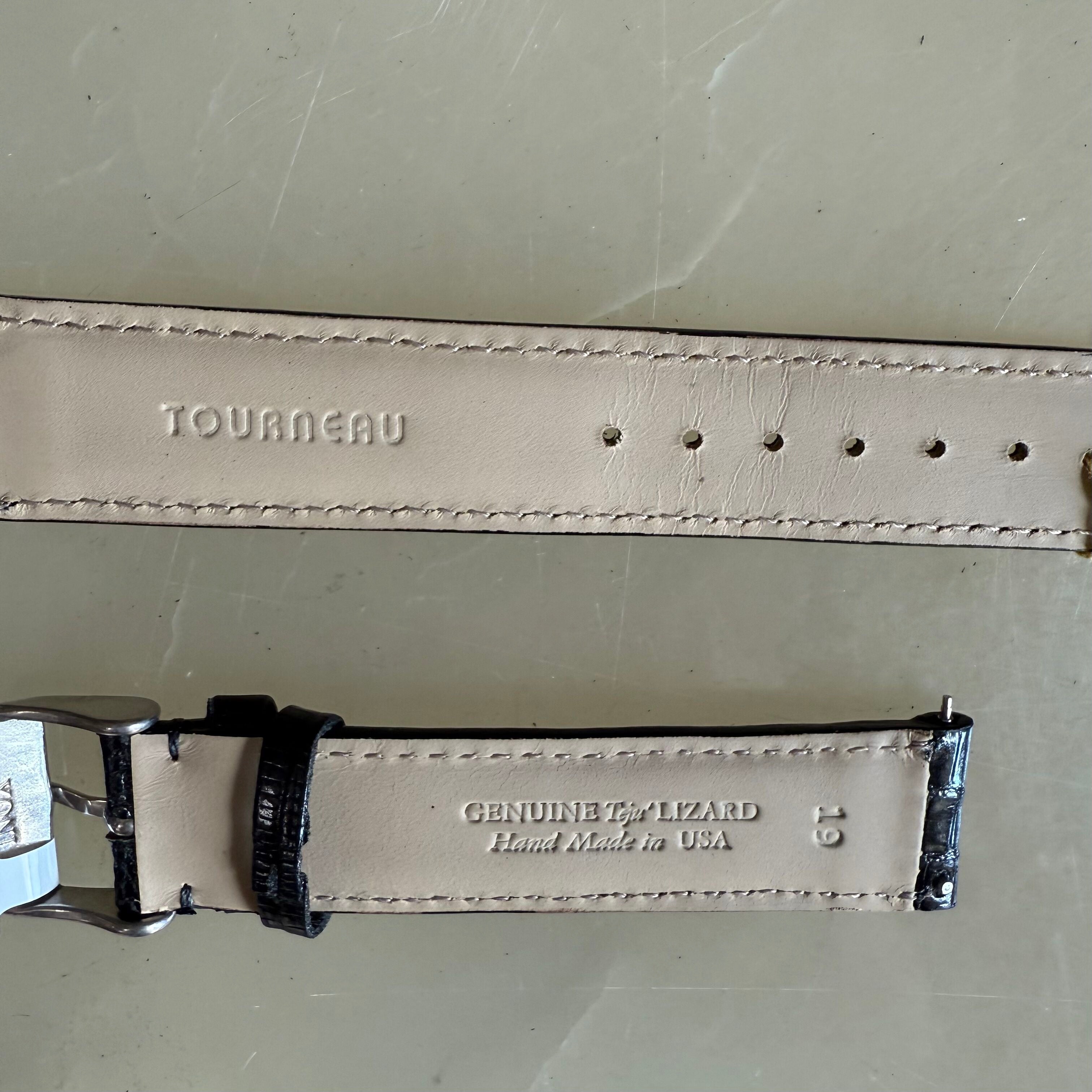 Genuine Lizard Black Watch Strap Band 19mm Padded & Stitched with Silver Buckle
