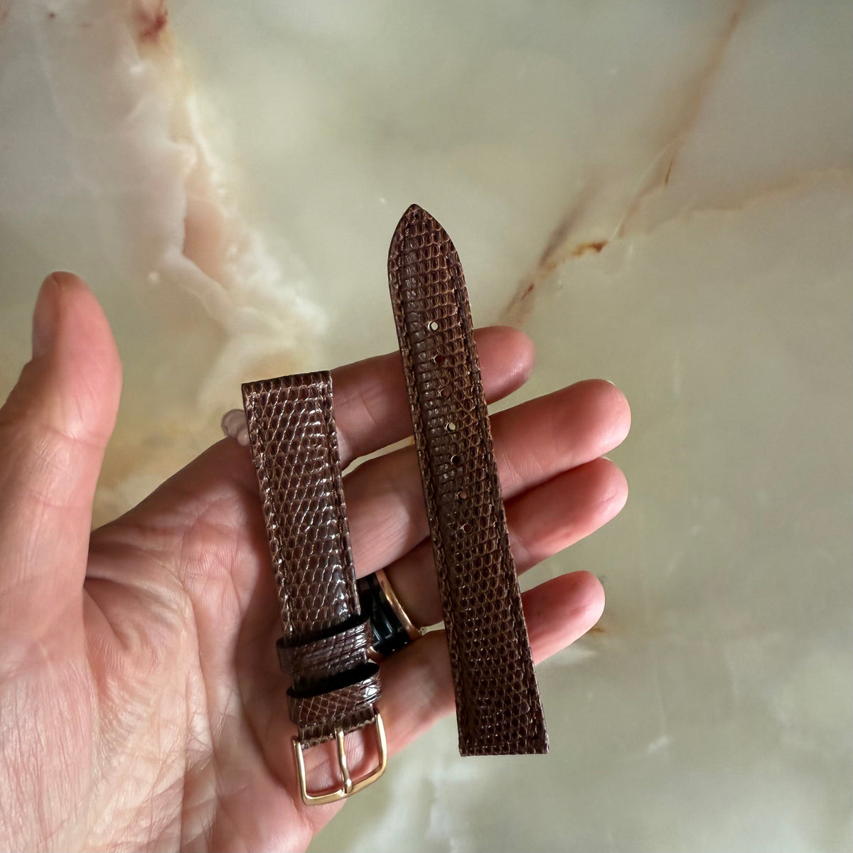 Genuine Lizard Brown Watch Strap Band 18mm Padded & Stitched w Buckle