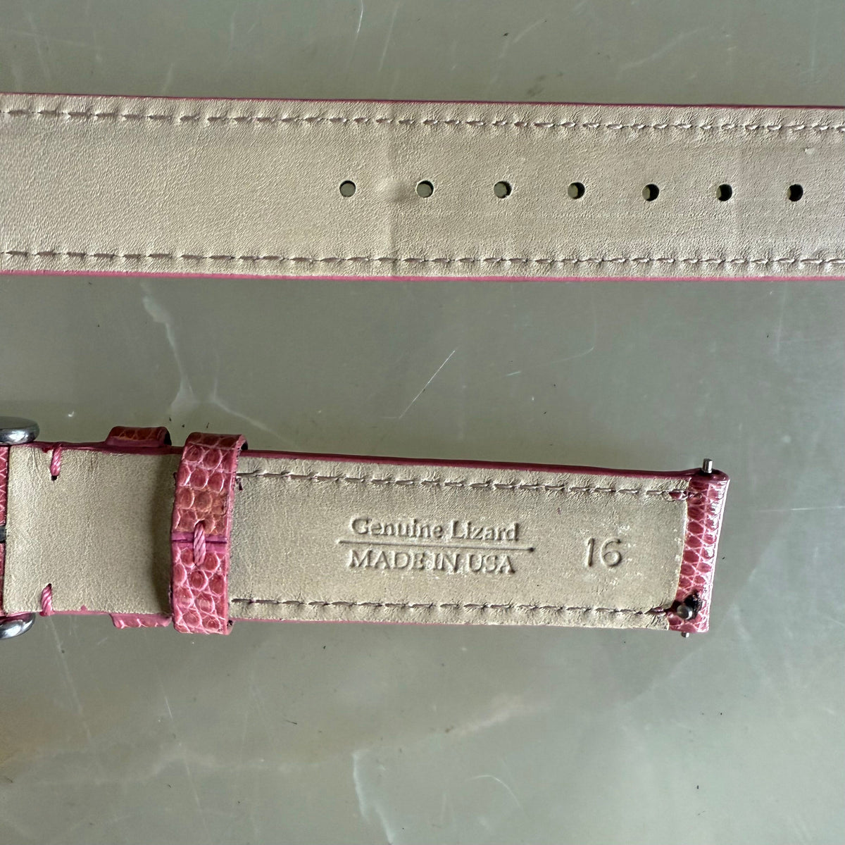 Genuine Lizard Pink Watch Strap Band 16mm Padded & Stitched w Buckle