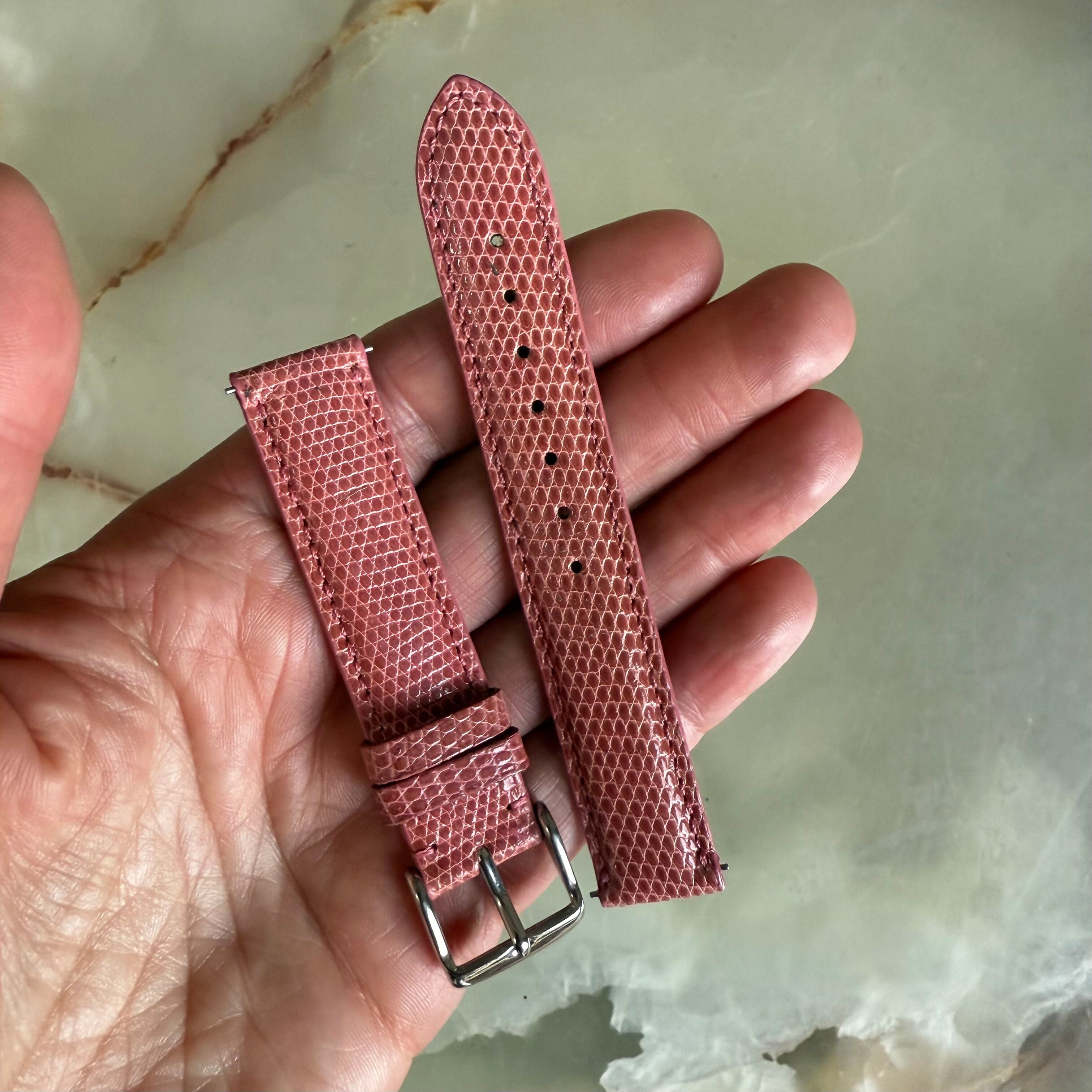 Genuine Lizard Pink Watch Strap Band 16mm Padded & Stitched w Buckle
