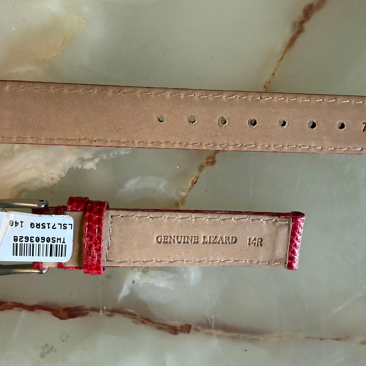 Genuine Lizard Red Watch Strap Band 14mm Padded & Stitched w Buckle