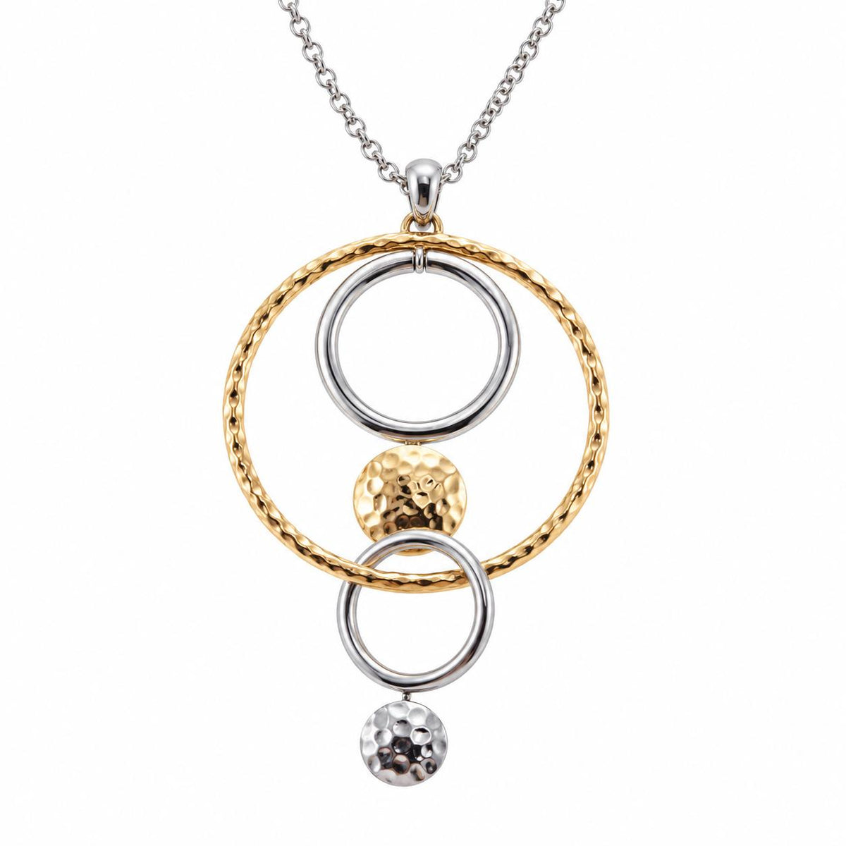 John Hardy Dot Sterling Silver 18k Gold Hammered Pendant Necklace OG-2619