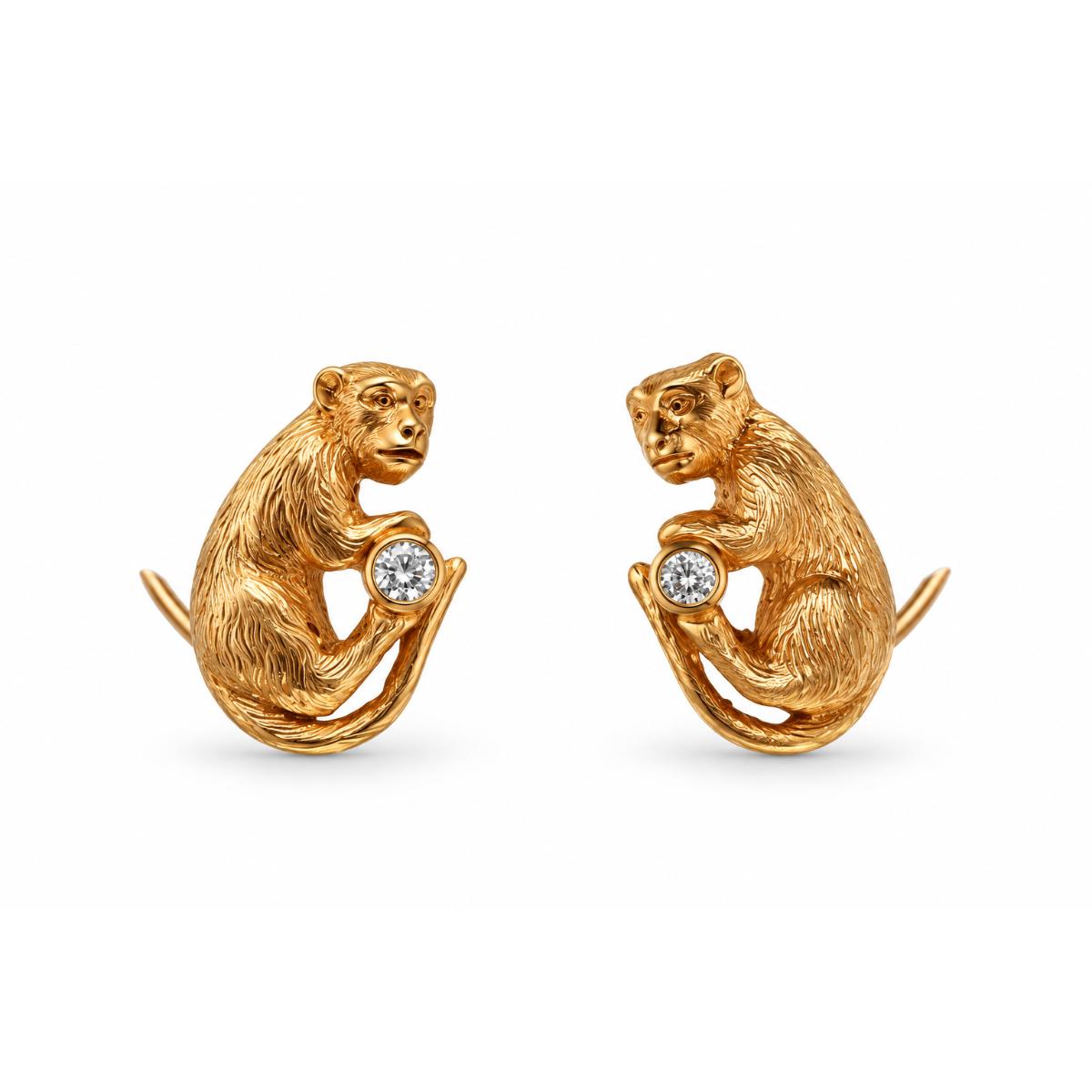 Antique 18k Gold Diamond Monkey Earrings