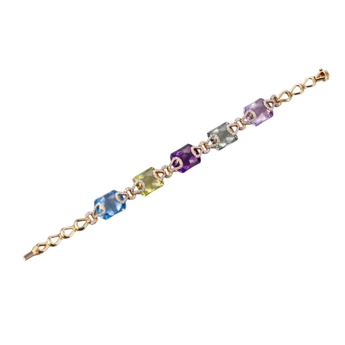 Gold Multi Color Gemstone Diamond Bracelet
