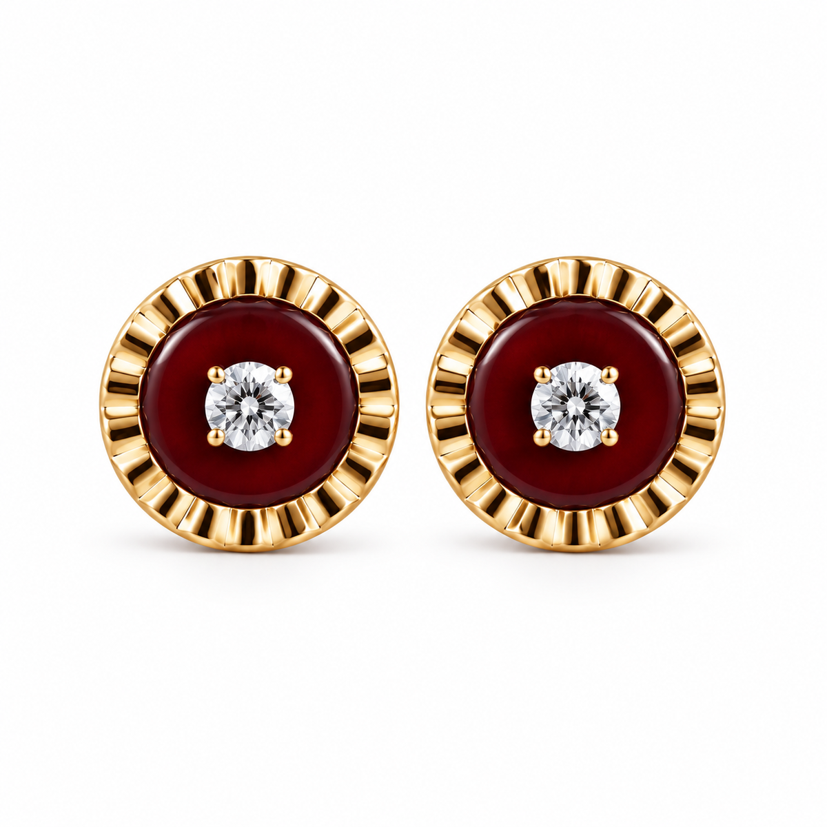 Marli 18k Yellow Gold Diamond Carnelian Stud Earrings