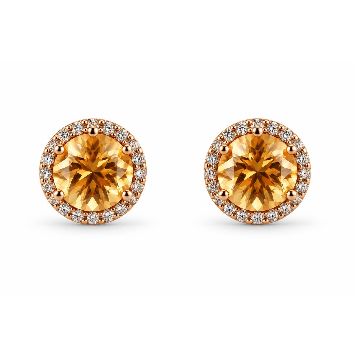 14k Citrine Diamond Stud Earrings