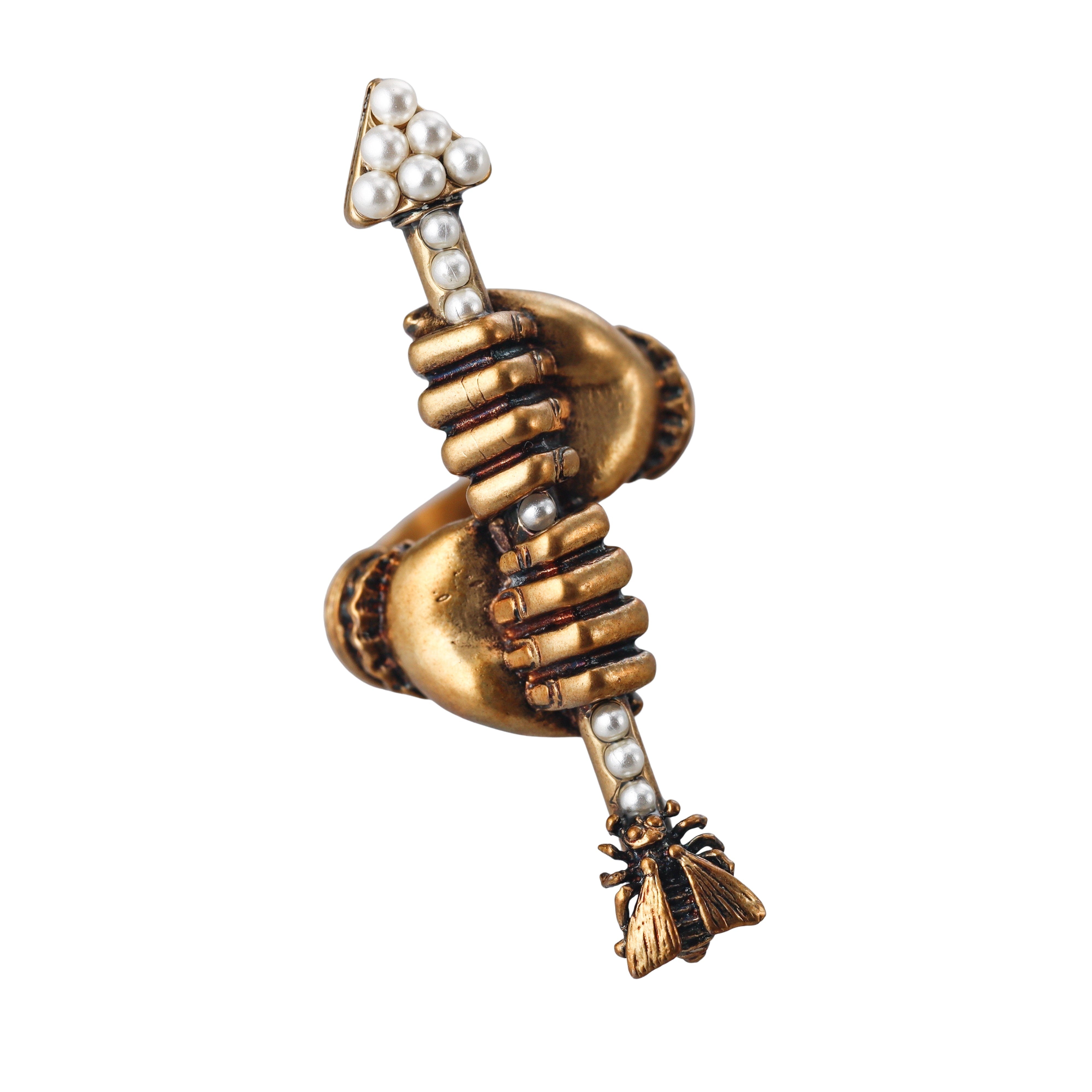 Gucci Bronzetone Pearl Hands & Arrow Wrap Ring
