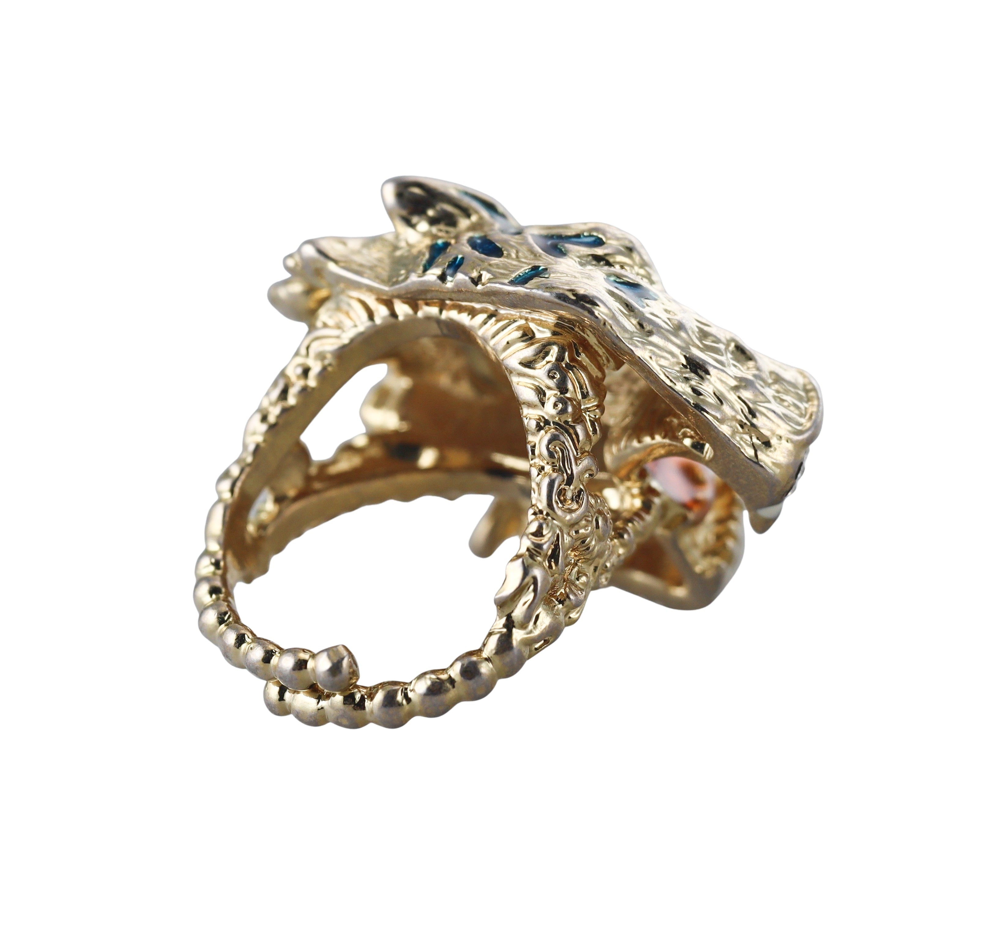 Gucci Crystal Enamel Tiger Cocktail Ring