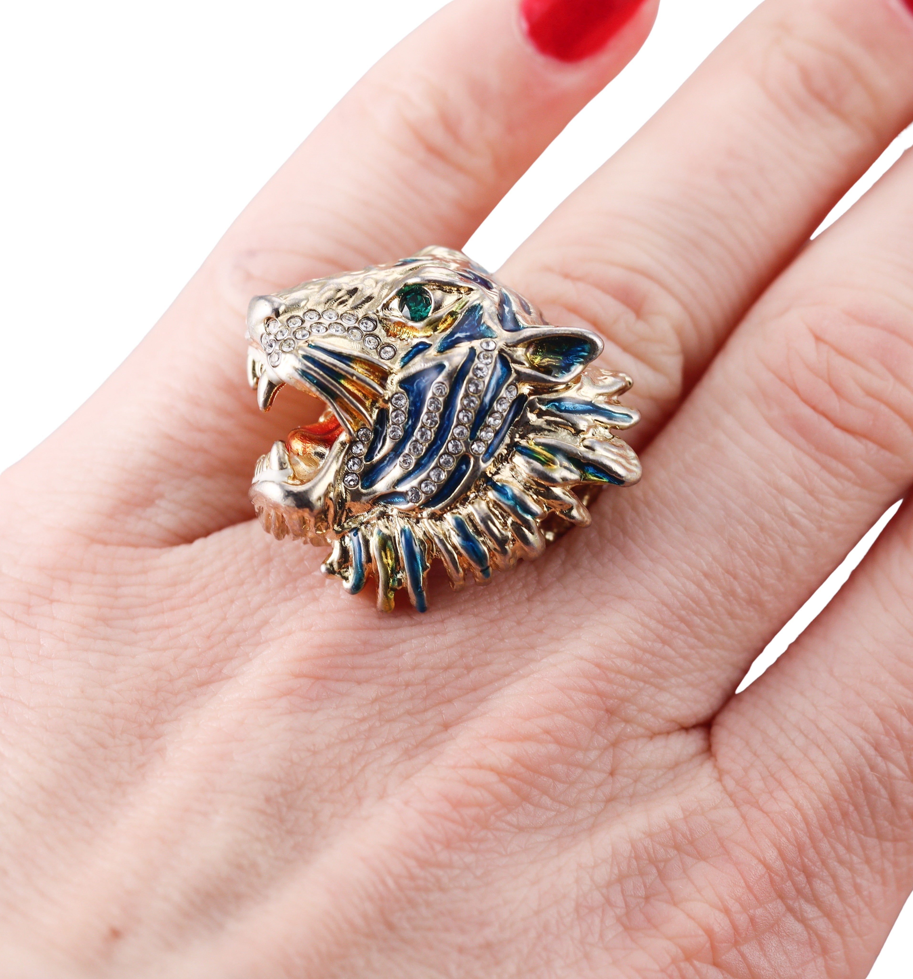 Gucci Crystal Enamel Tiger Cocktail Ring