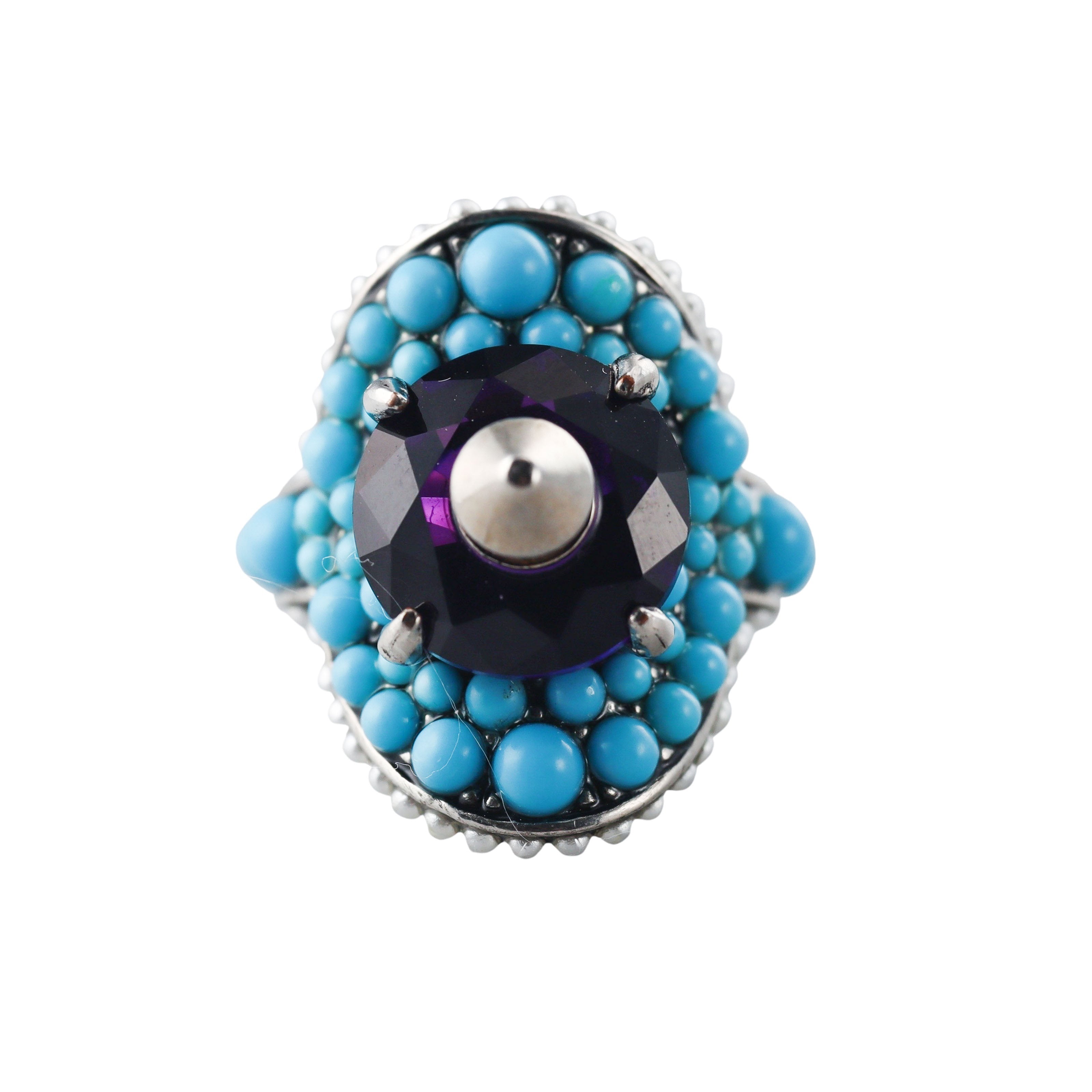 Gucci Faux Pearl Amethyst Turquoise Stud Cocktail Ring