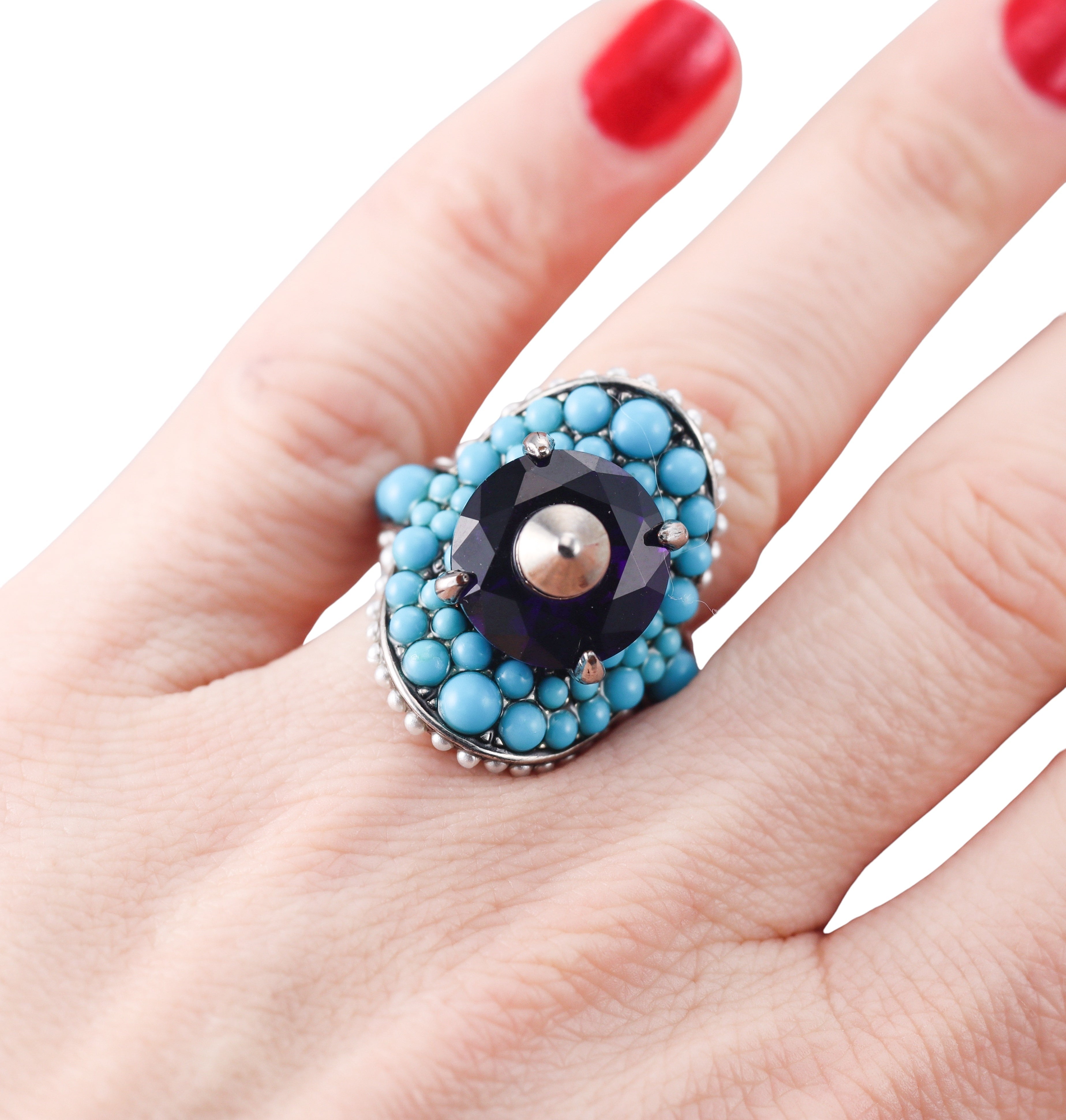 Gucci Faux Pearl Amethyst Turquoise Stud Cocktail Ring