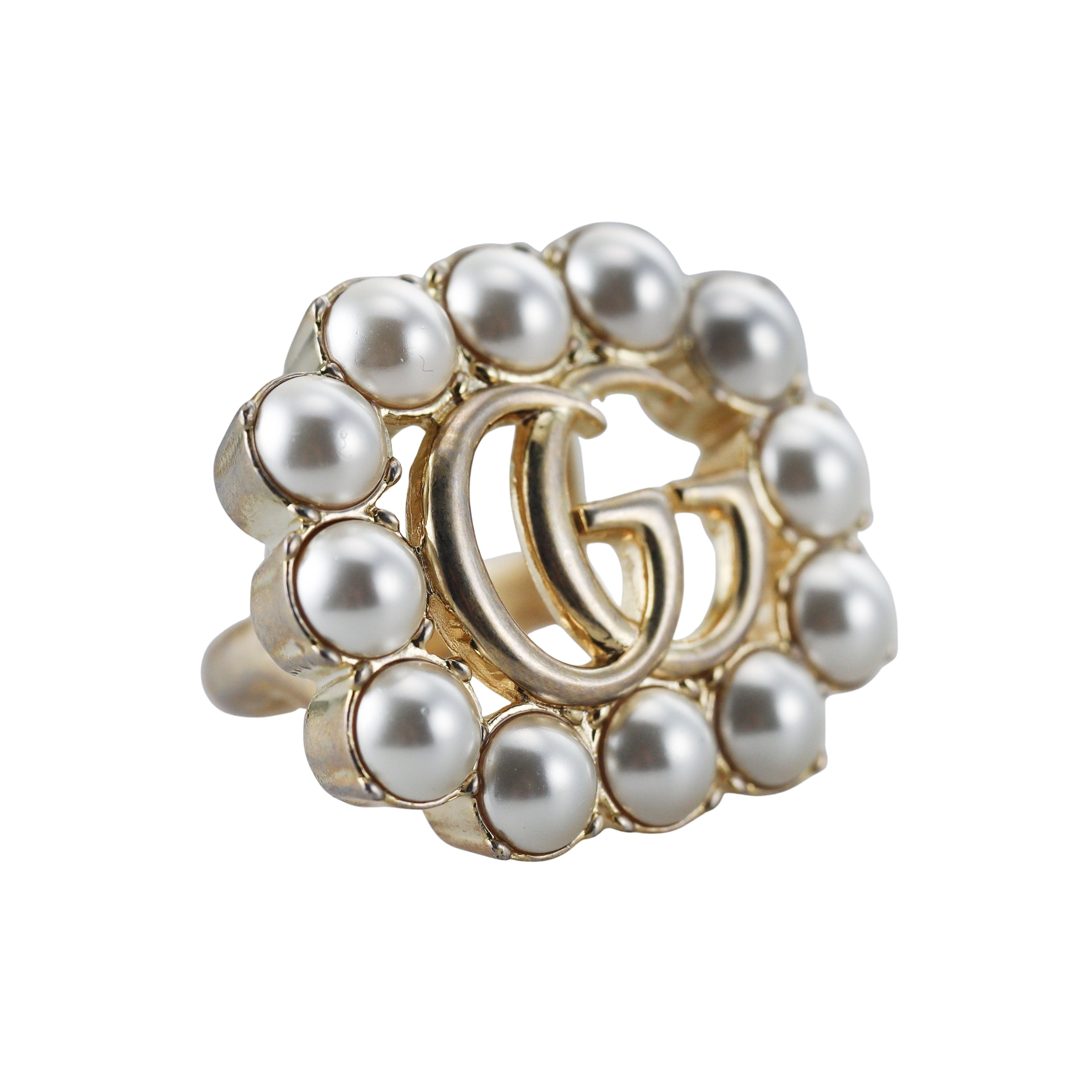 Gucci GG Faux Pearl Cocktail Ring