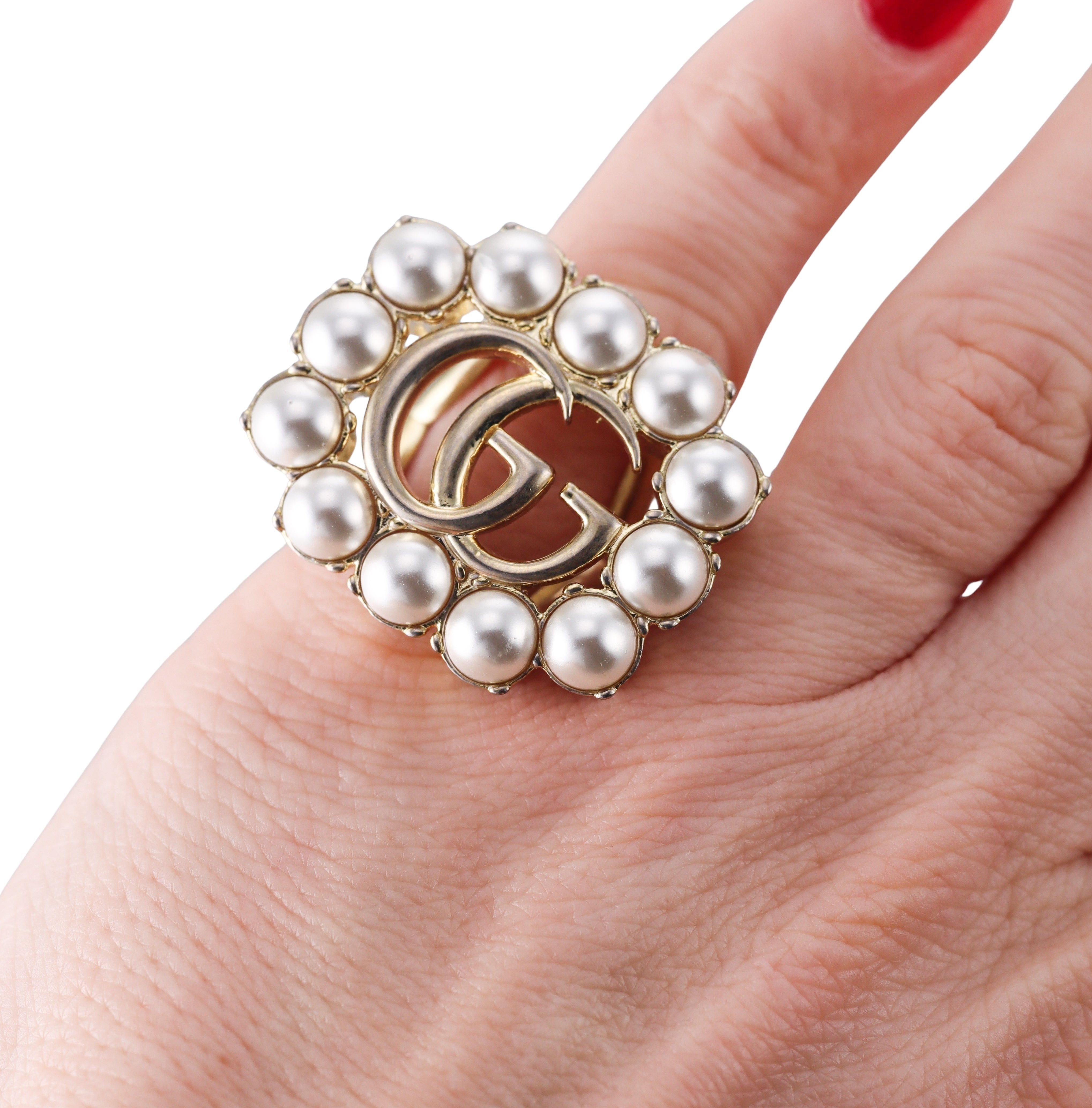 Gucci GG Faux Pearl Cocktail Ring