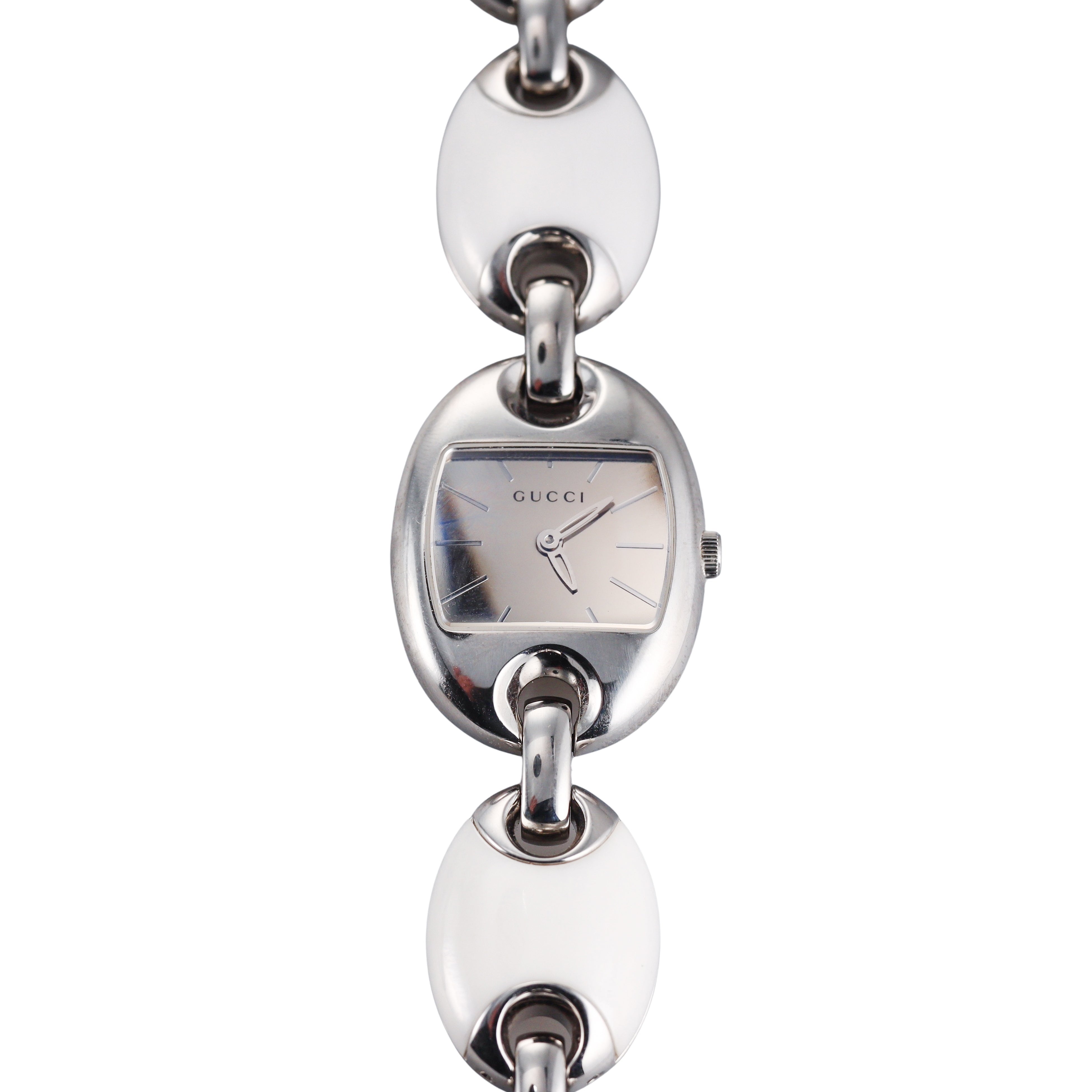 Gucci Marina Chain  White Ceramic Steel Ladies Watch YA121515