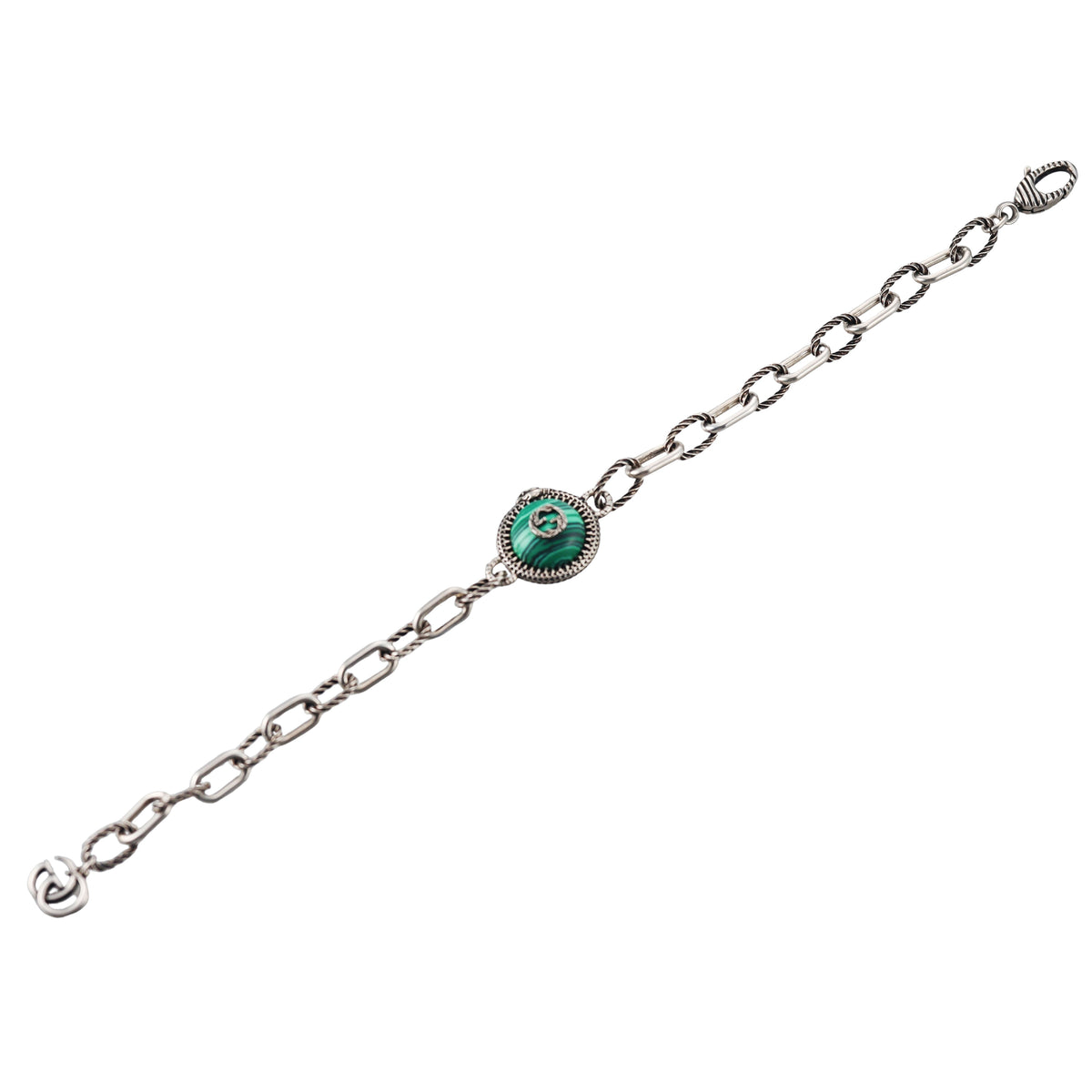 Gucci Sterling Silver Malachite Icon GG Snake Bracelet