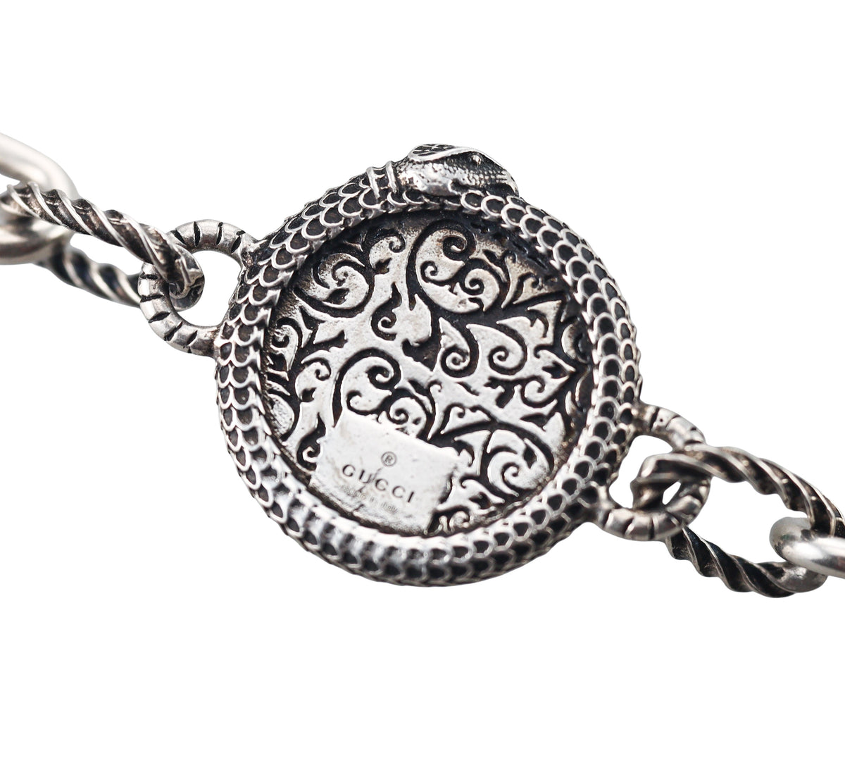 Gucci Sterling Silver Malachite Icon GG Snake Bracelet