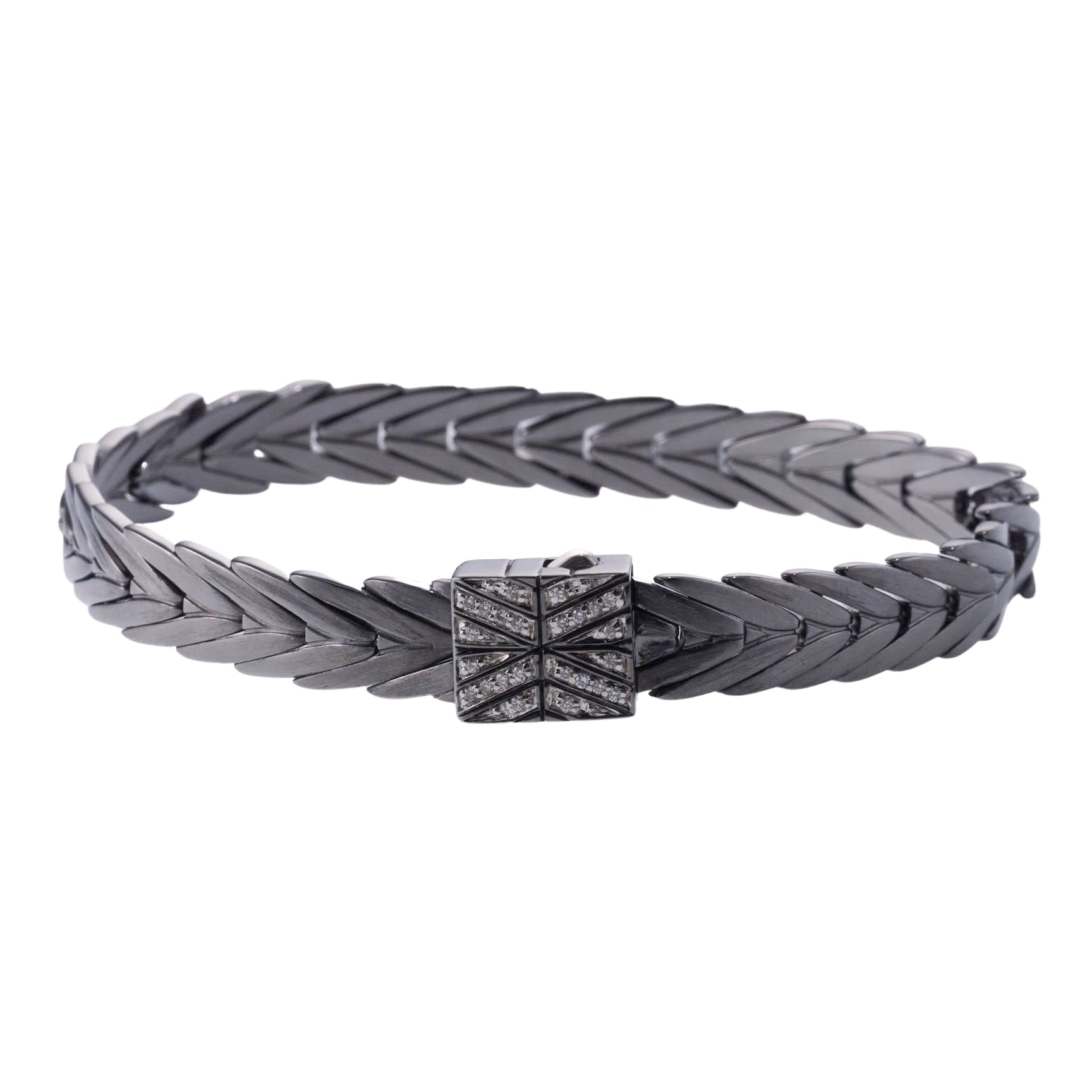 John Hardy Silver Diamond Matte Blackened Finish Modern Chain Bracelet