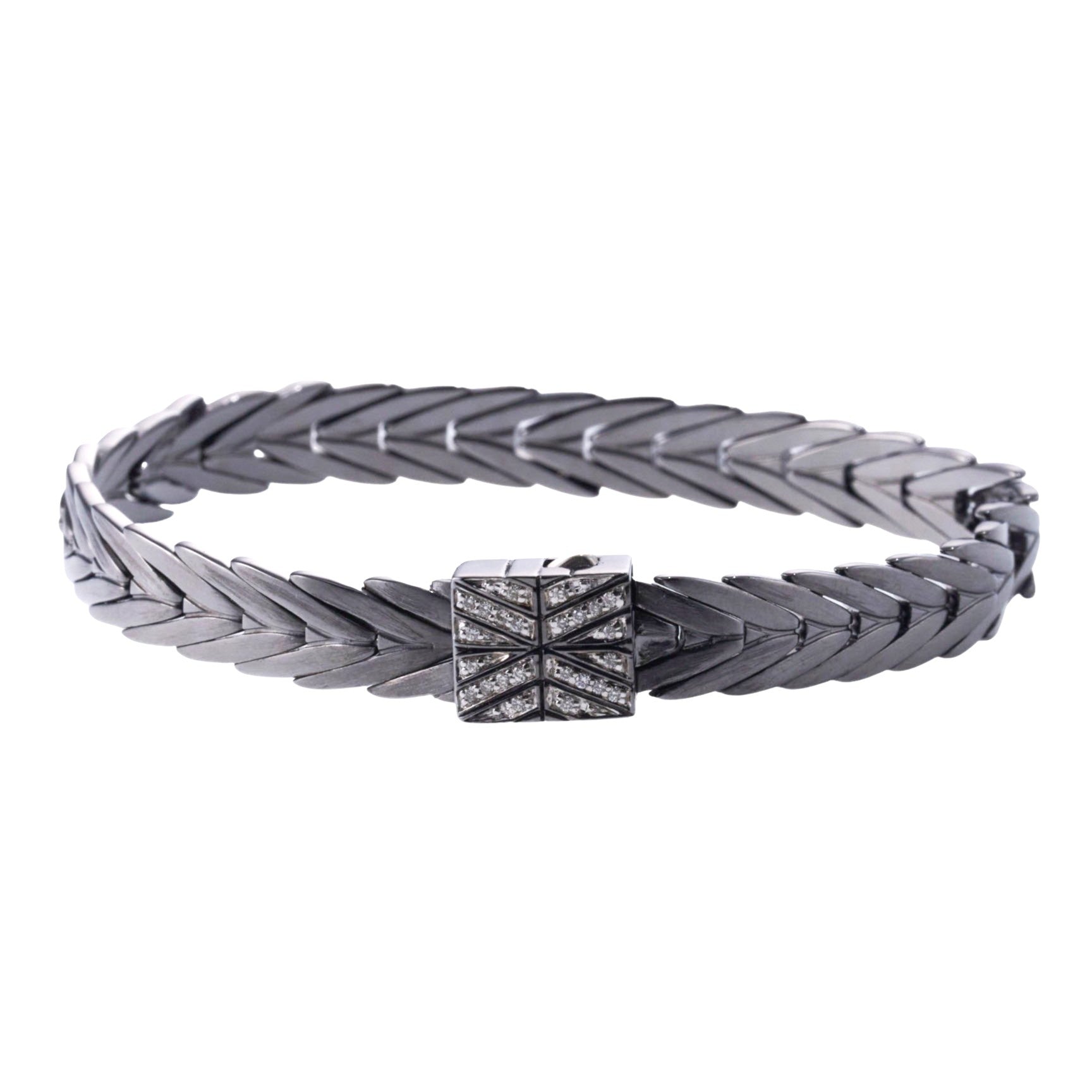 John Hardy Silver Diamond Matte Blackened Finish Modern Chain Bracelet