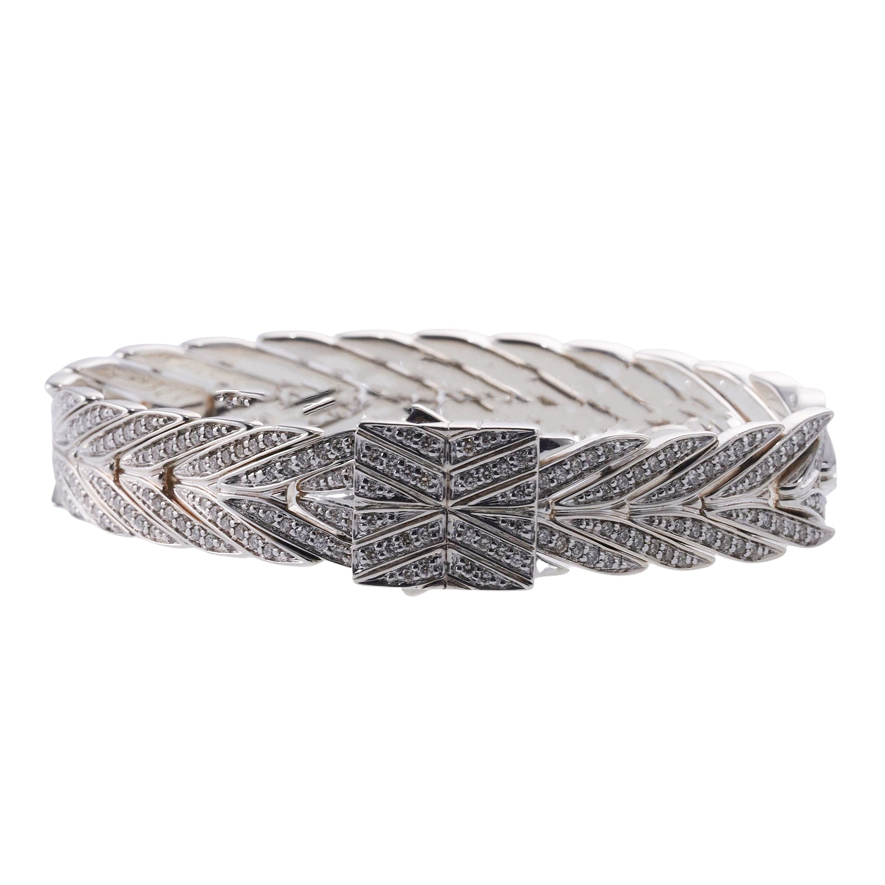 John Hardy Modern Chain Sterling Silver All Diamond Bracelet OG-2462