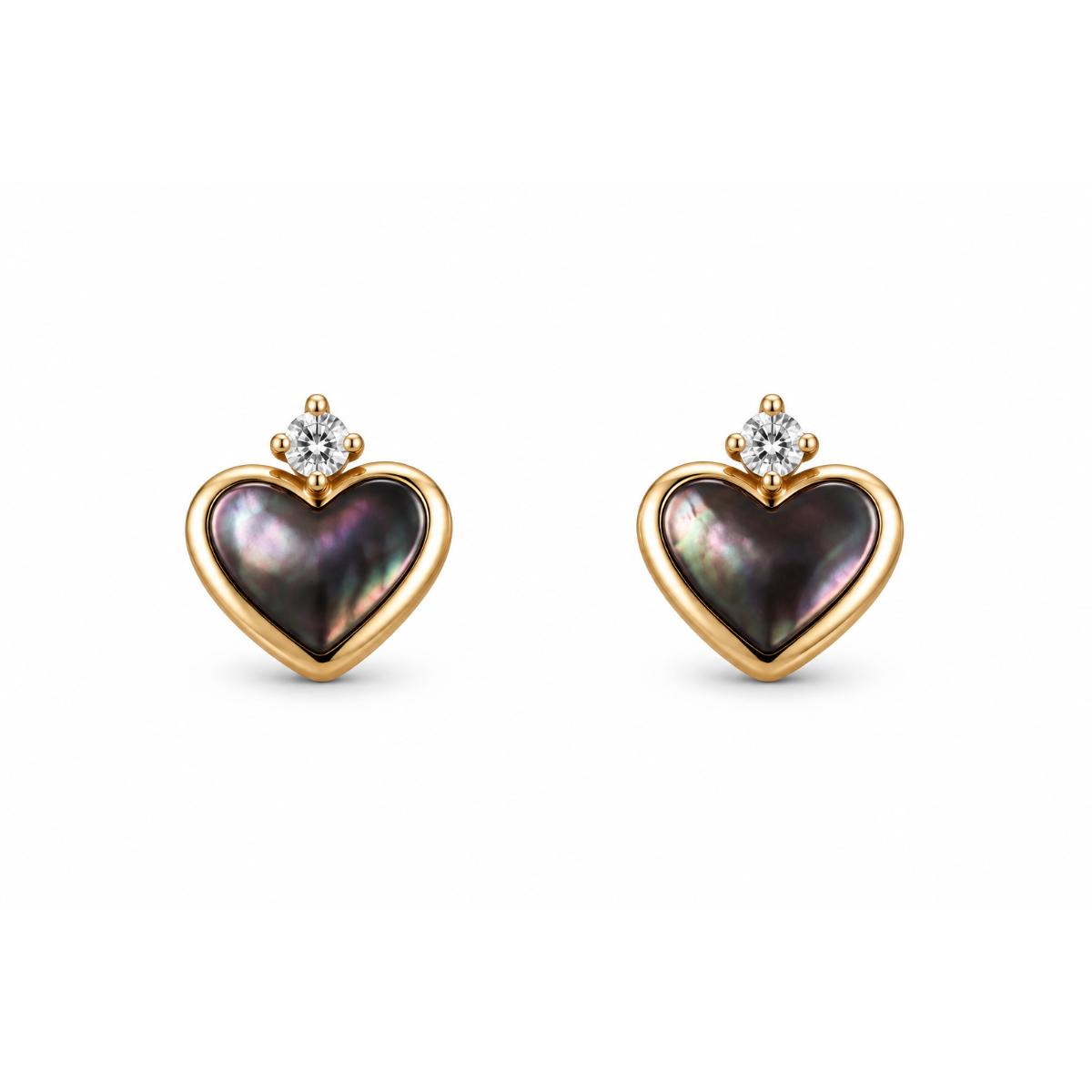 Kabana 14K Yellow Gold Mother of Pearl Diamond Heart Stud Earrings