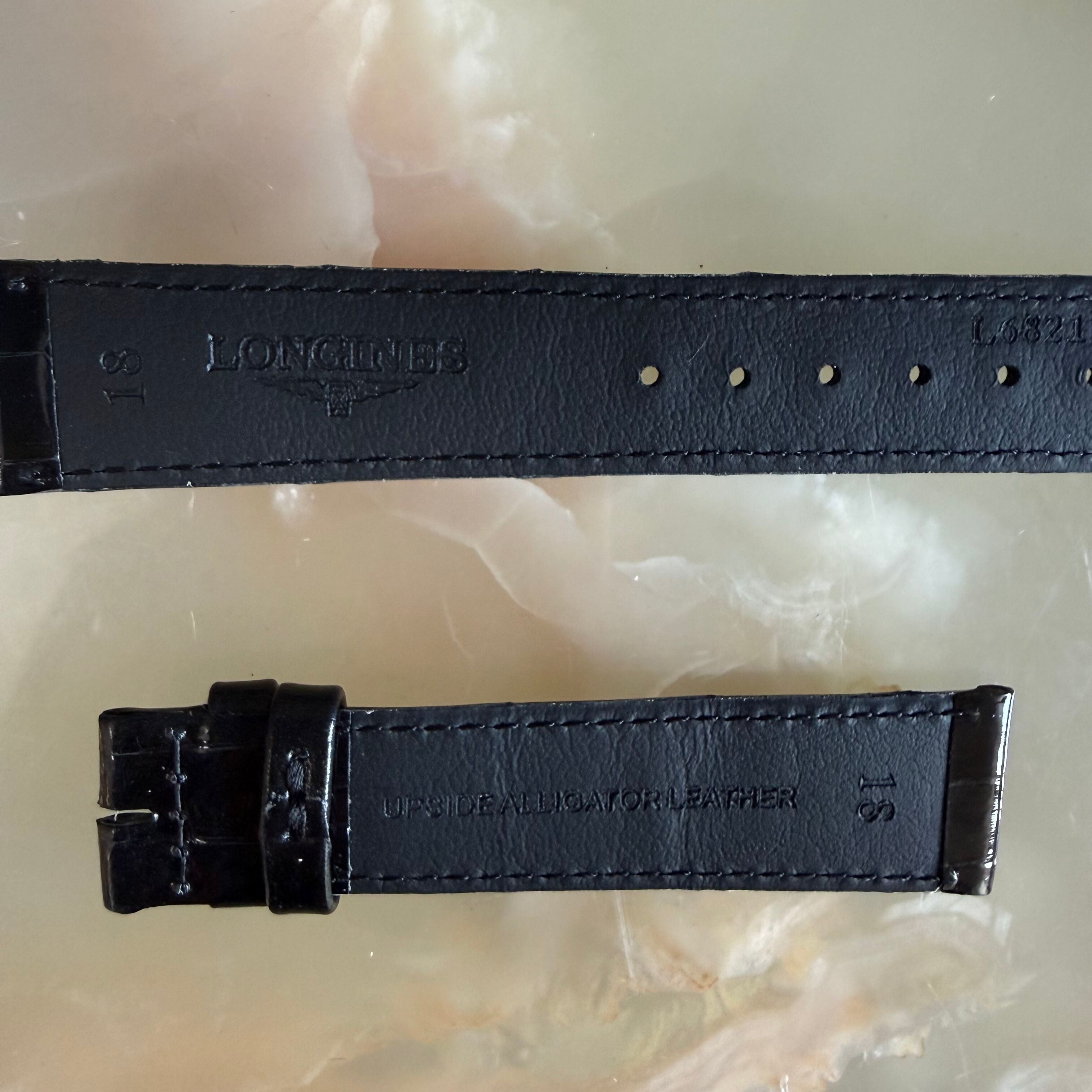 Authentic Longines Black Alligator Shiny Watch Band Strap 18mm L682134844
