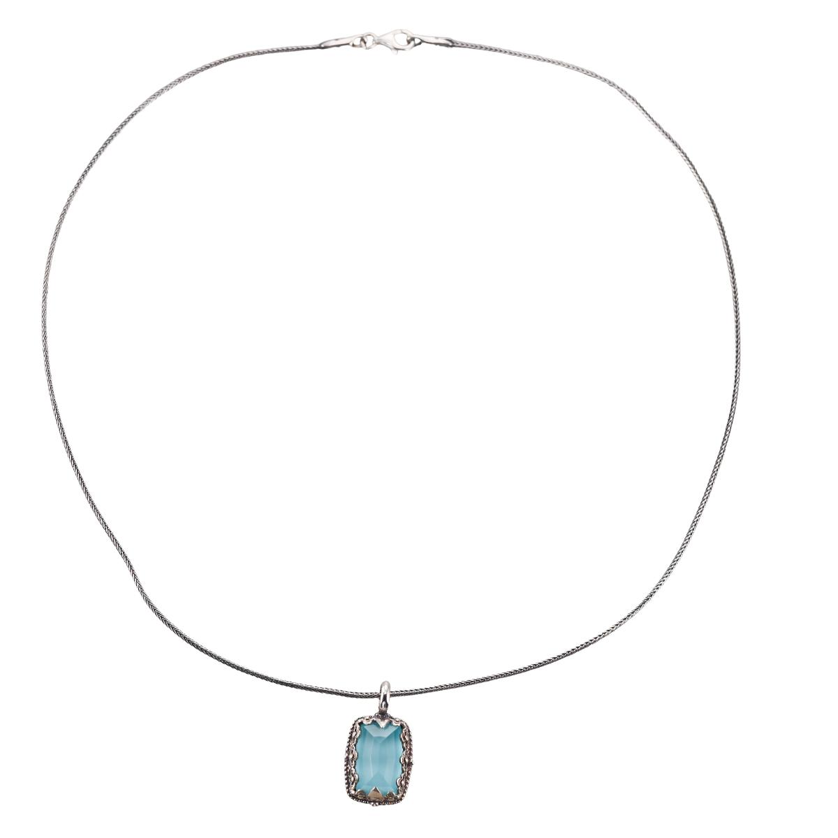 Konstantino Sterling Turquoise and Rock Crystal Pendant Necklace