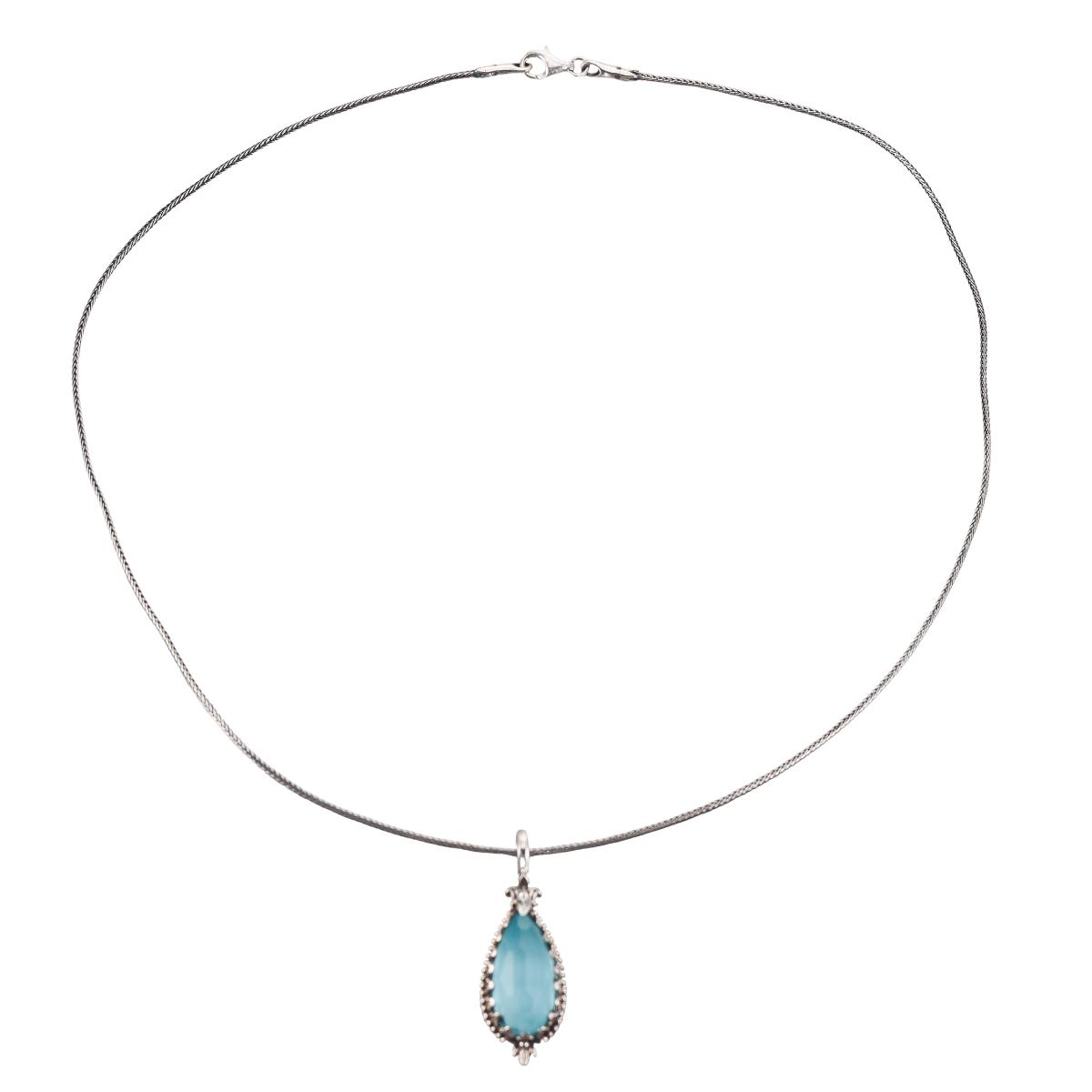Konstantino Sterling Silver Turquoise and Rock Crystal Pendant Necklace
