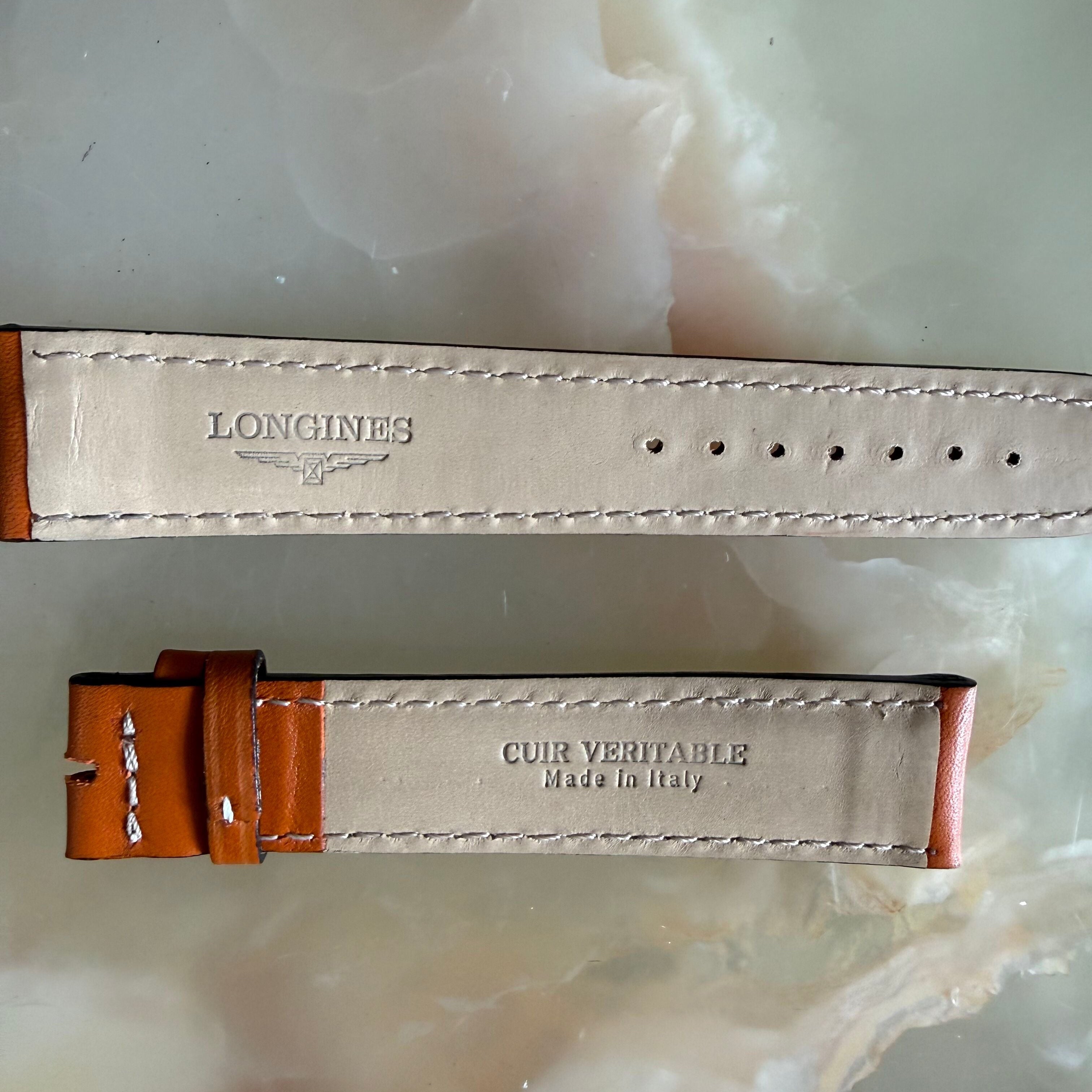 Authentic Longines Light Brown Leather White Stitching Watch Band Strap 20mm