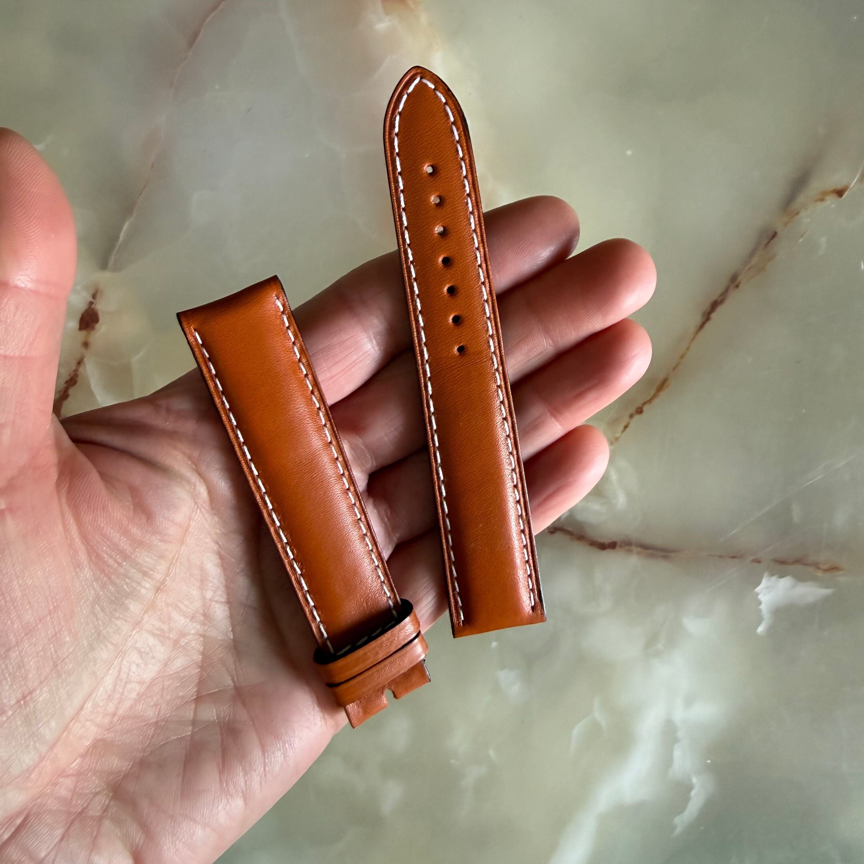 Authentic Longines Light Brown Leather White Stitching Watch Band Strap 20mm